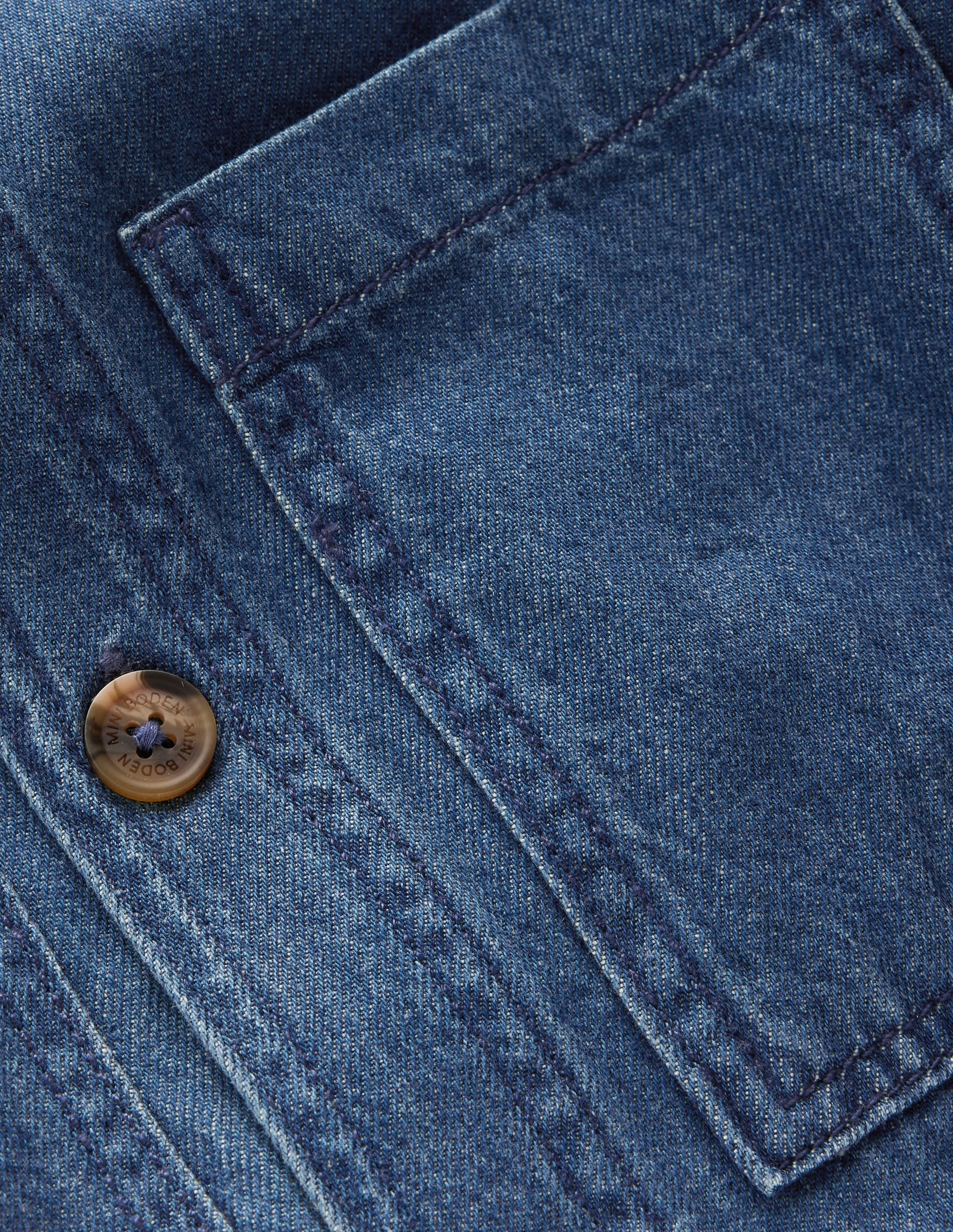 Cotton Front Pocket Overshirt-Mid Denim