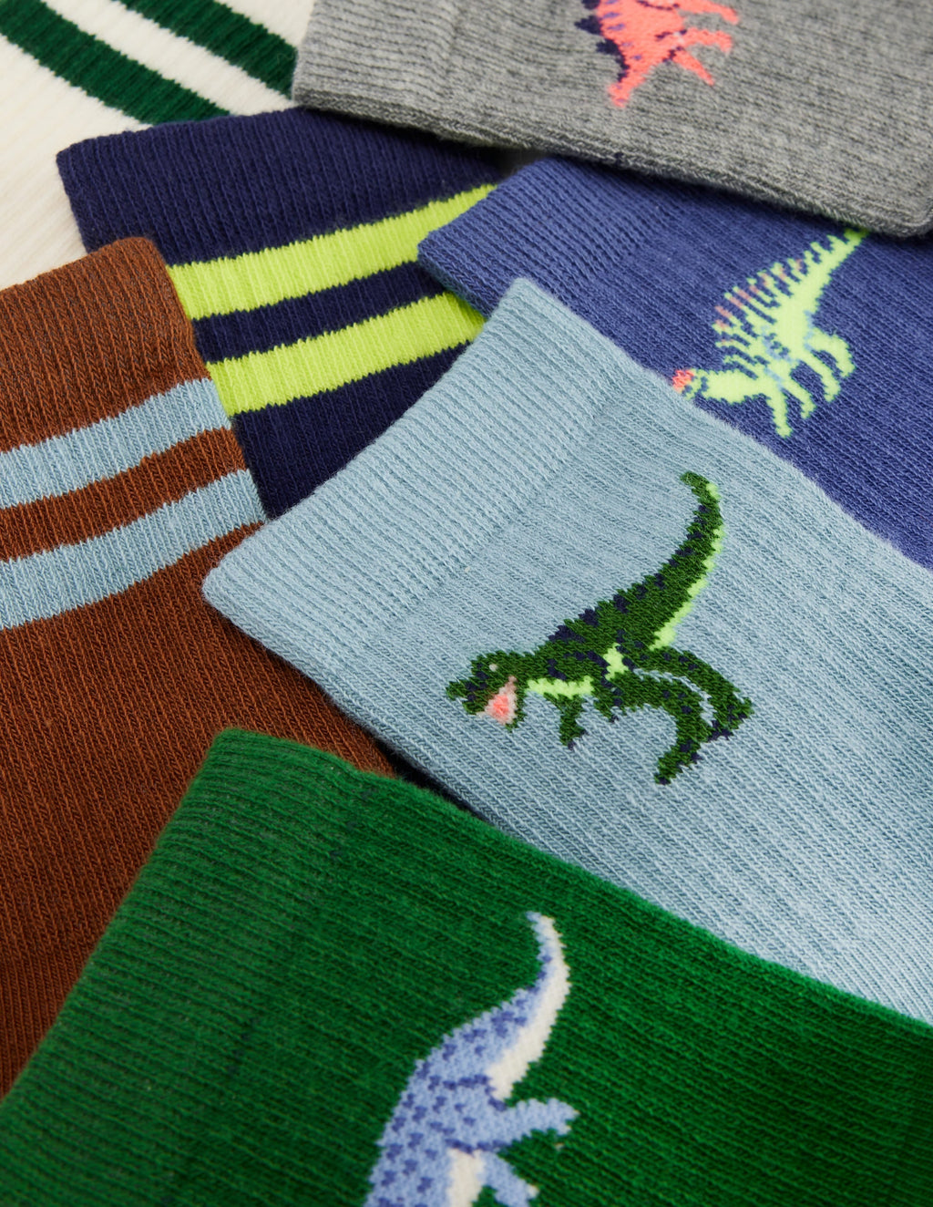 7 Pack Ribbed Socks (Boys)-Dinos