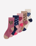 Girls 5-Pack Socks-Leopard