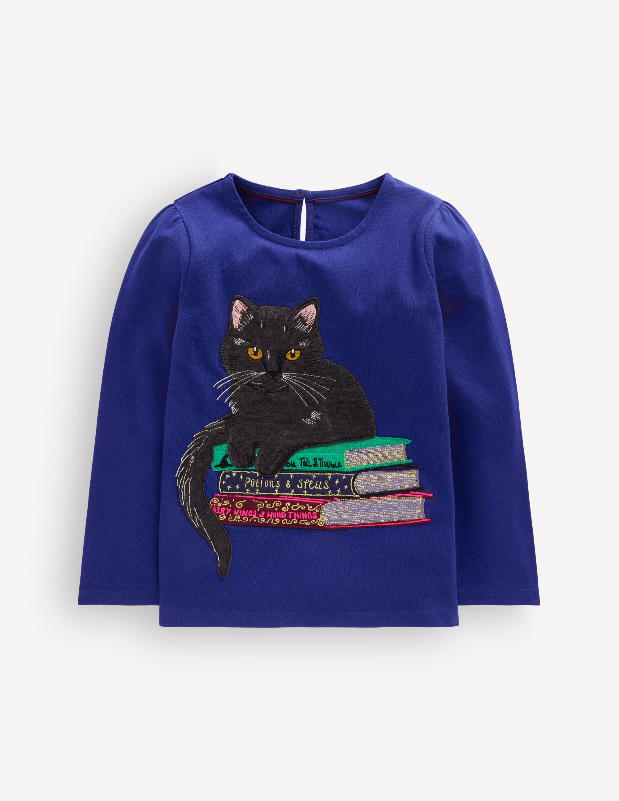 Puff Sleeve Appliqué  T-shirt-Bright Blue Cat