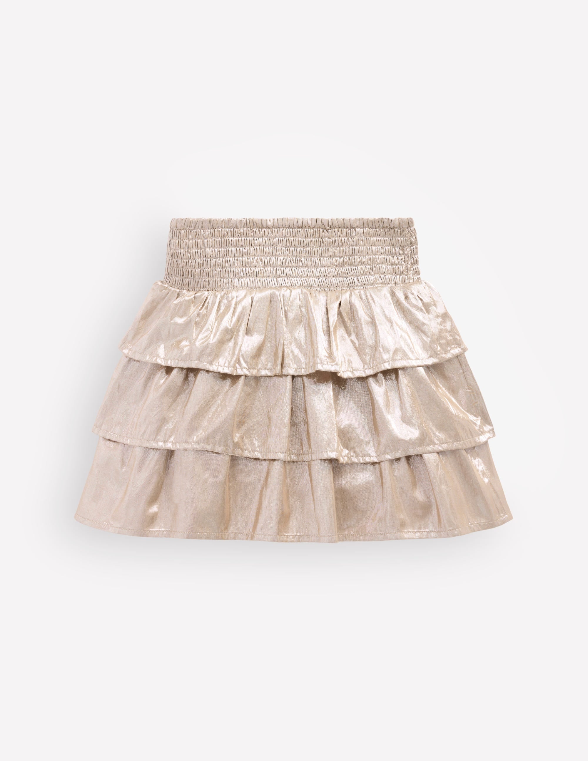 Smocked Waist Ruffle Skirt-Gold Metallic