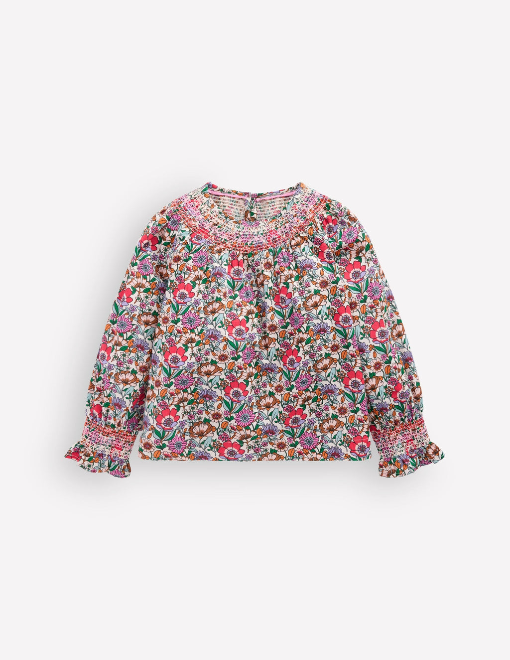 Smocked Printed Blouse-Soft Cream Floral Field