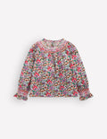 Smocked Printed Blouse-Soft Cream Floral Field