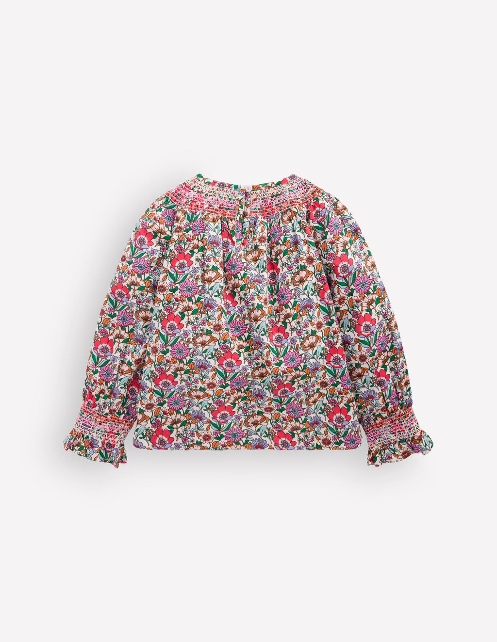 Smocked Printed Blouse-Soft Cream Floral Field
