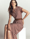 Fae Jersey Shirt Dress-Brown Stripe