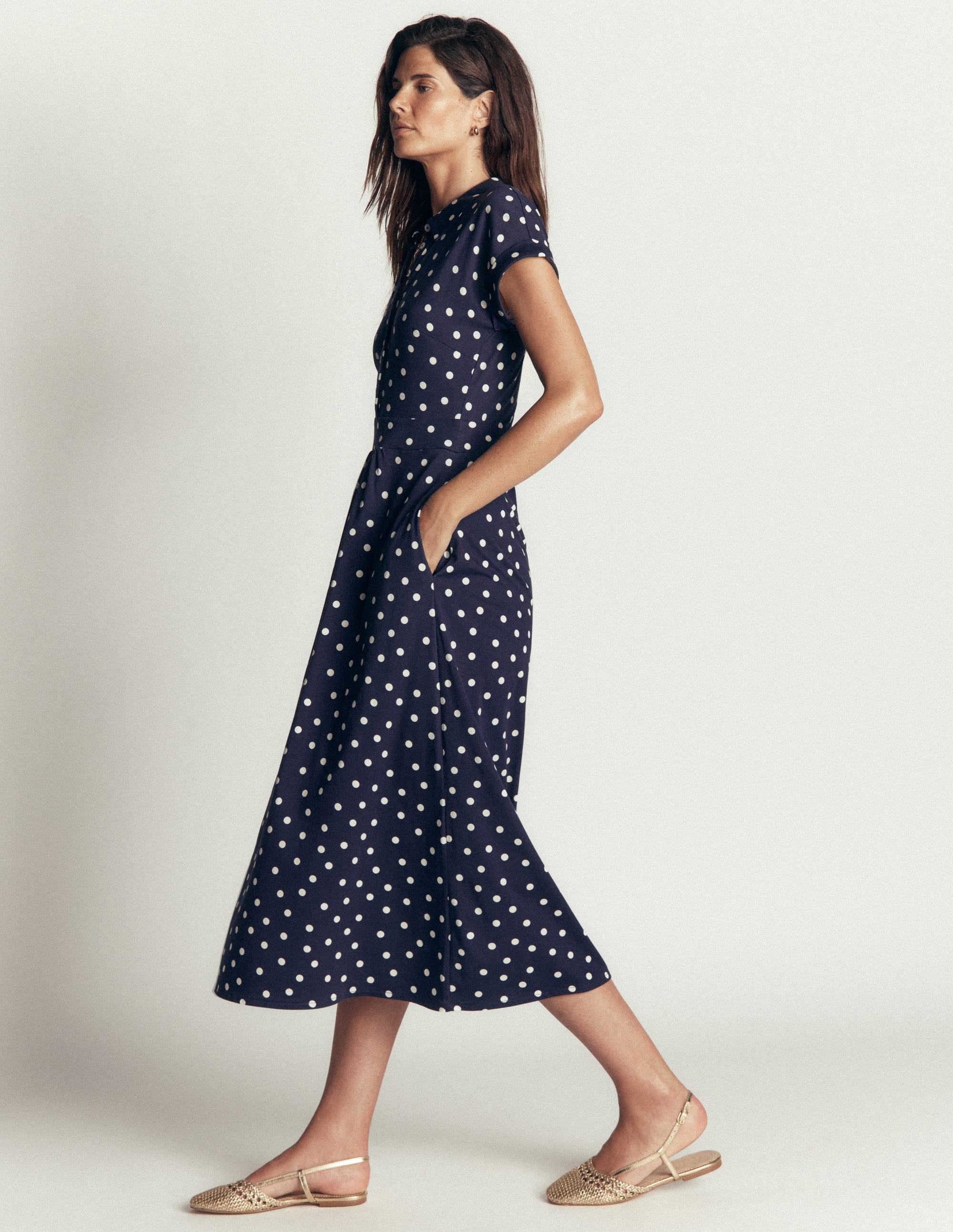 Fae Jersey Shirt Dress-Navy, Painted Dot Spaced