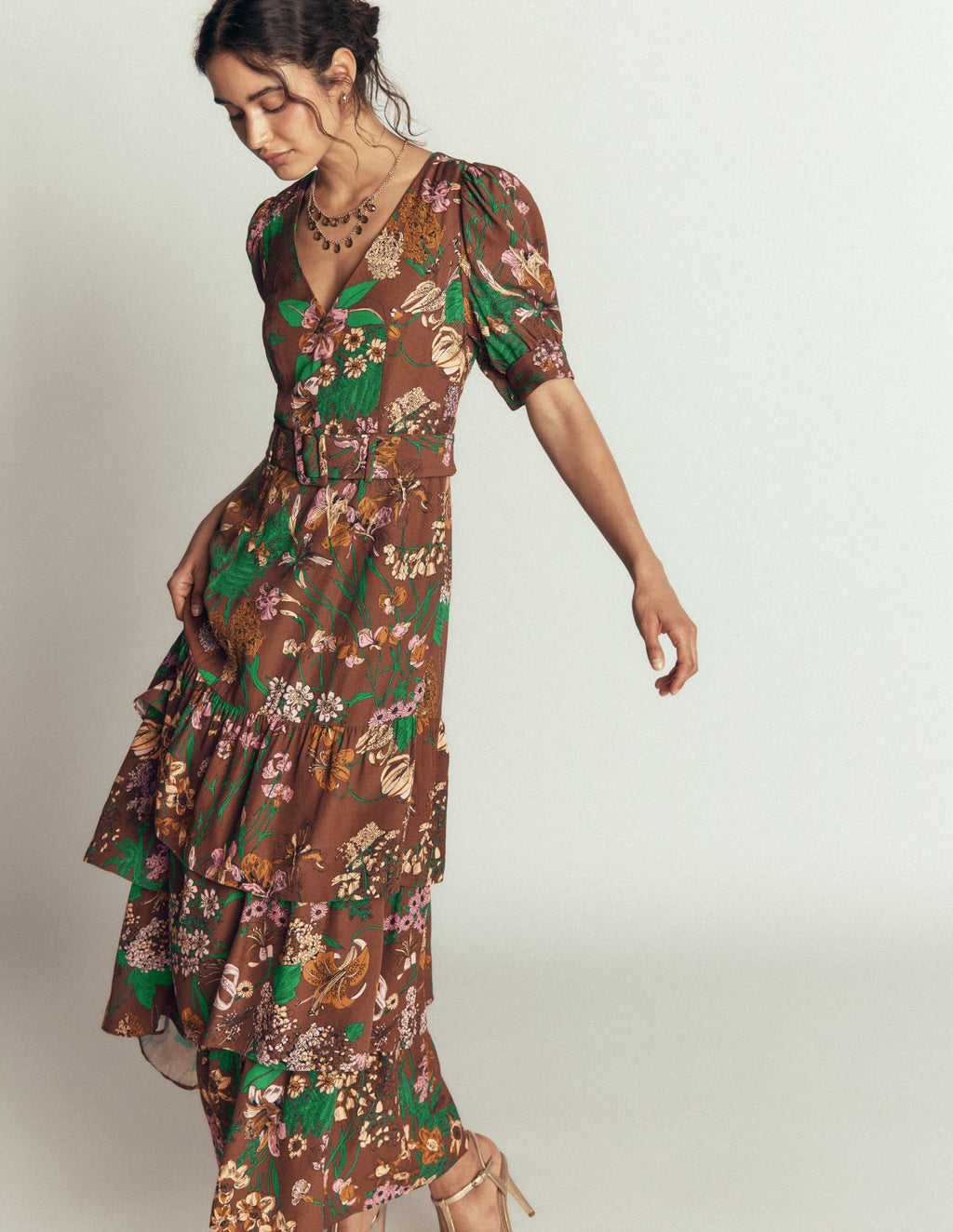 V Neck Layered Dress-Fudgesickle Whimsical Flora