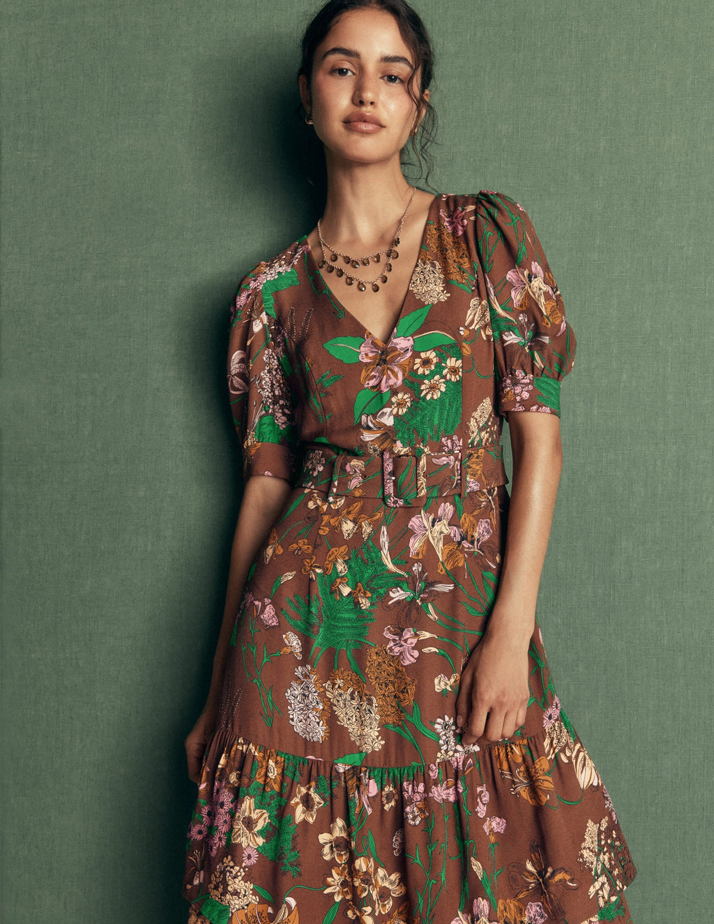V Neck Layered Dress-Fudgesickle Whimsical Flora