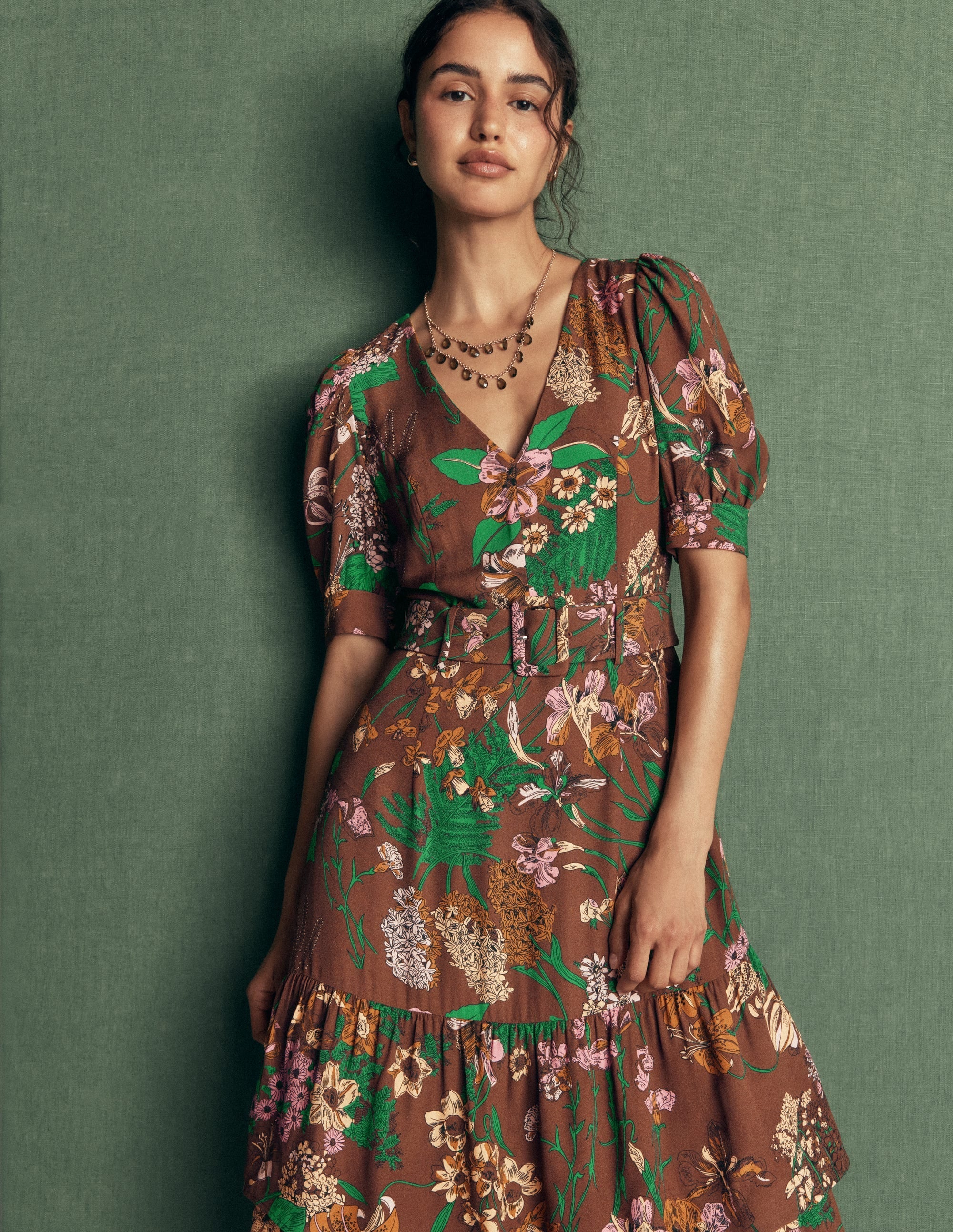 V Neck Layered Dress-Fudgesickle Whimsical Flora
