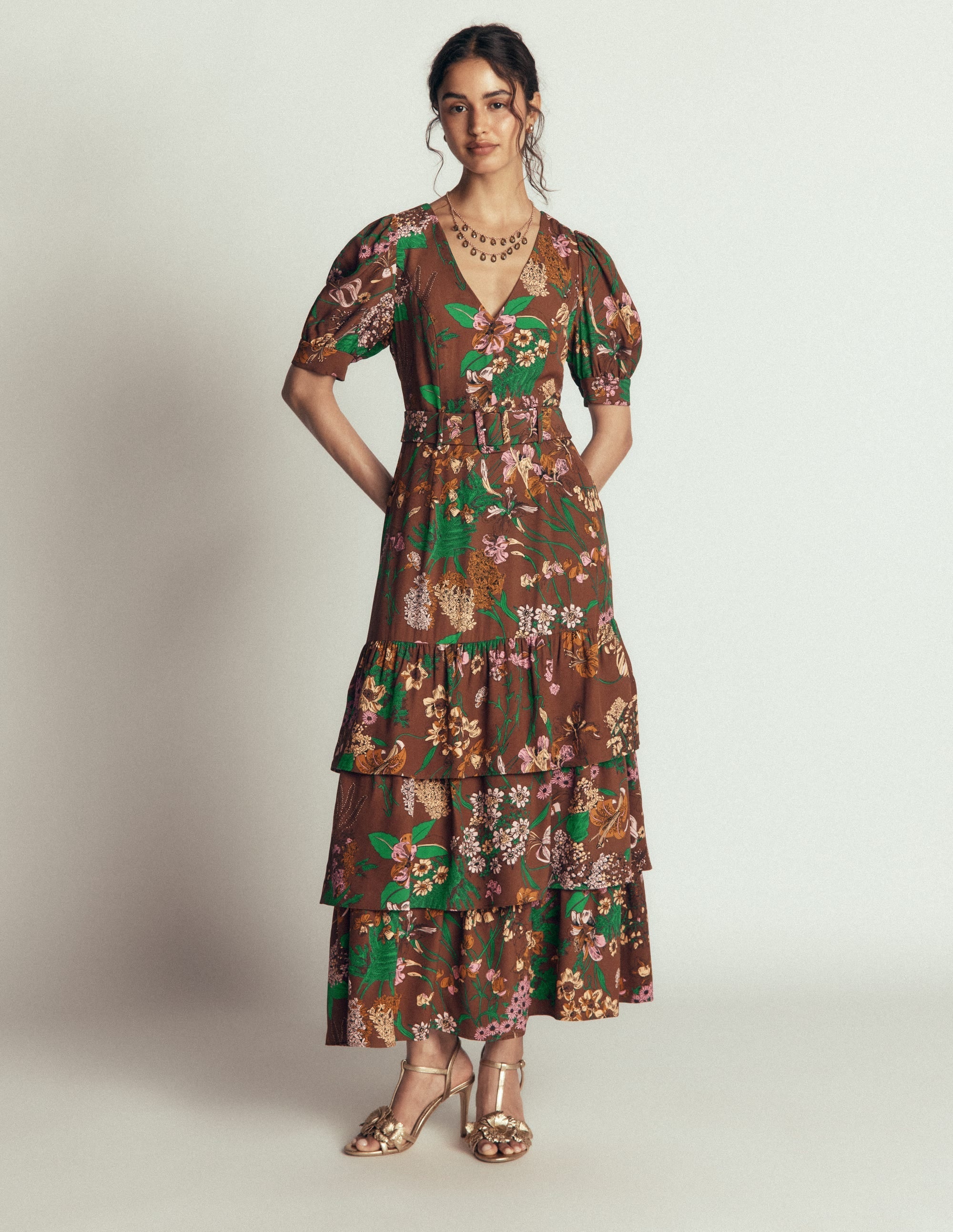 V Neck Layered Dress-Fudgesickle Whimsical Flora