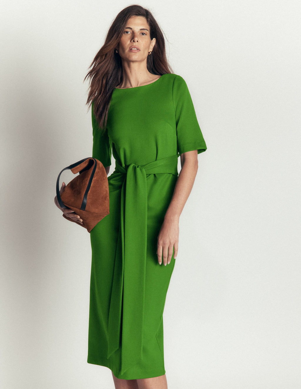 Belted Ponte Midi Dress-Promenade Green