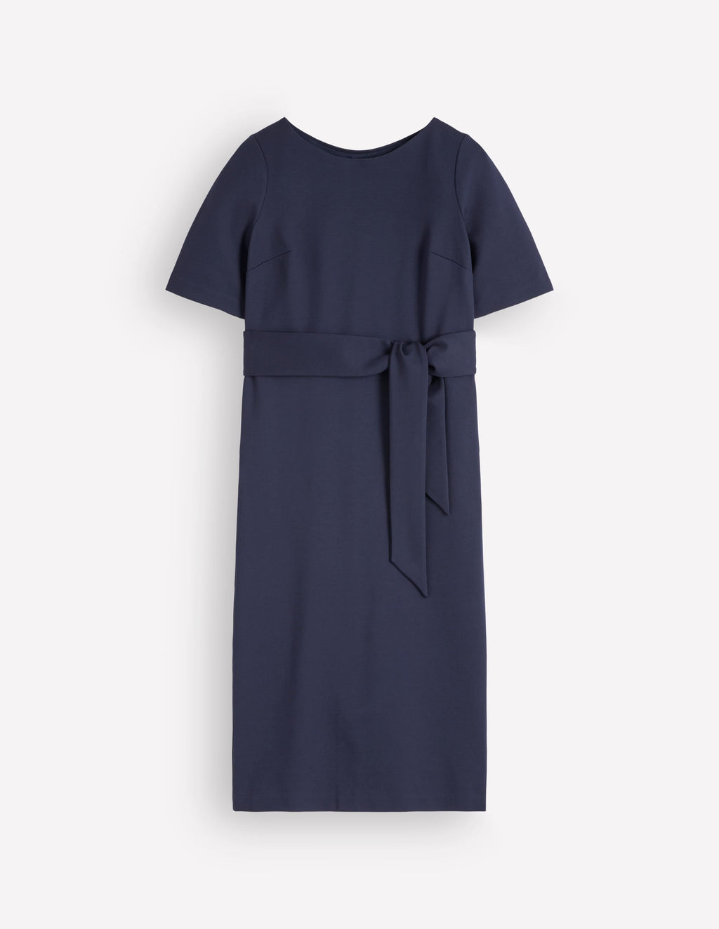 Belted Ponte Midi Dress-Navy
