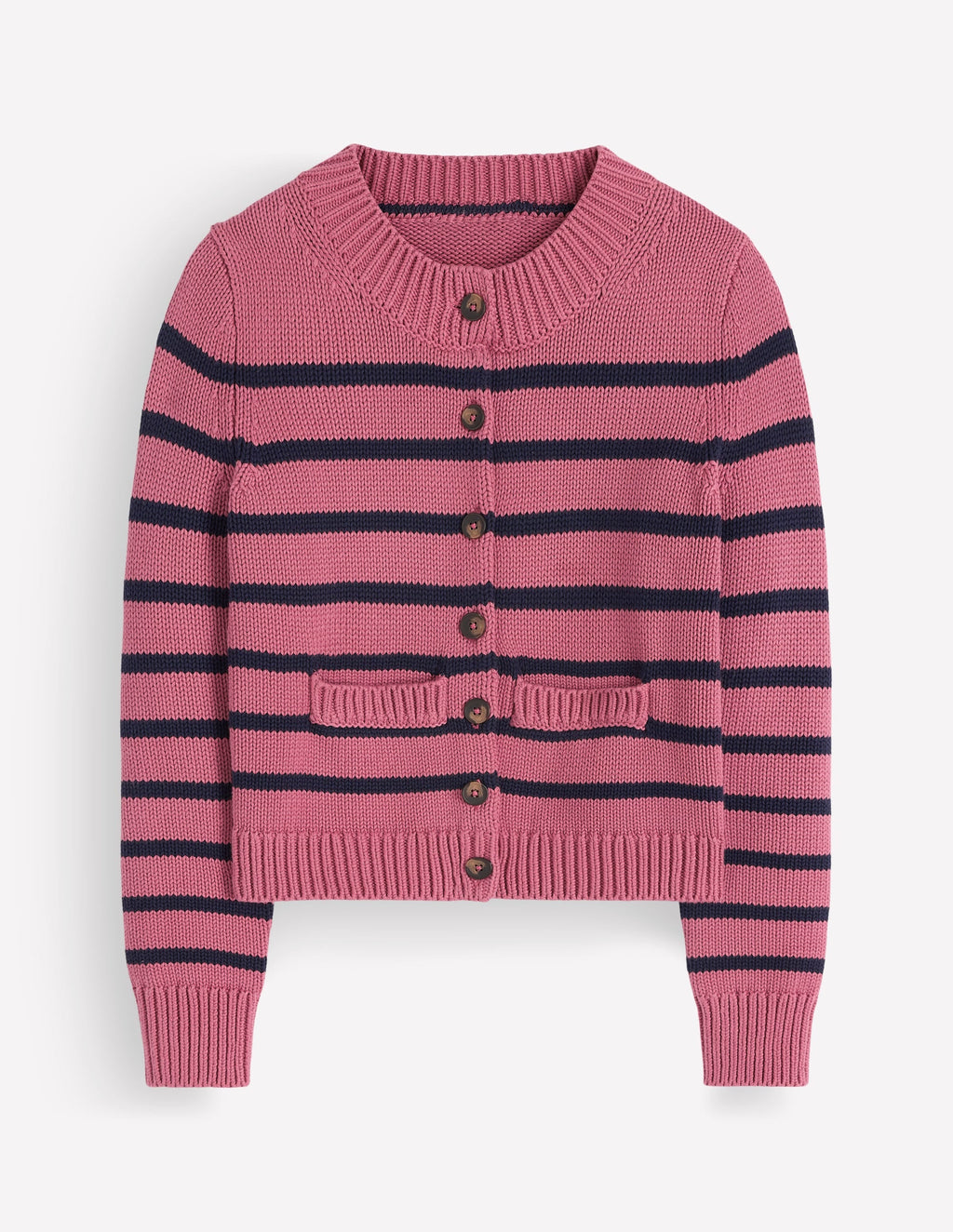 Lucy Chunky Cotton Cardigan-heather rose, navy stripe
