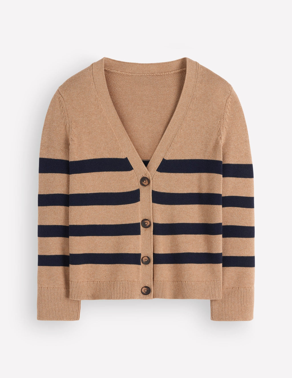 Lucy Relaxed Cotton Cardigan-Camel Melange, Stripe