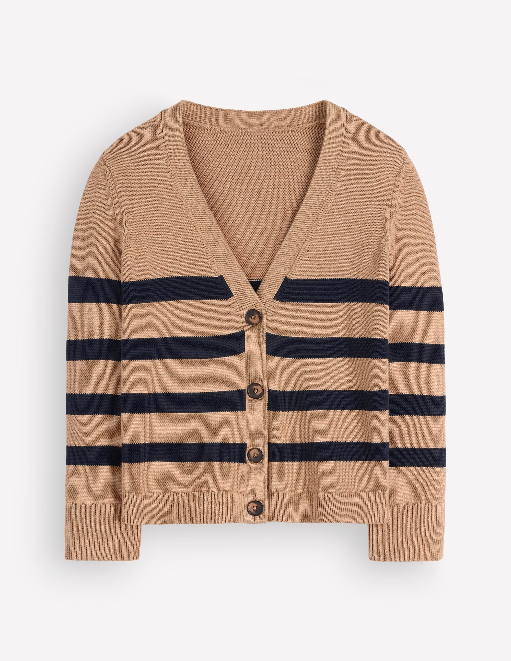 Lucy Relaxed Cotton Cardigan-Camel Melange, Stripe