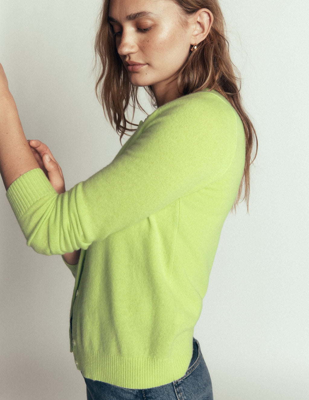 Elsie Cashmere Crew Cardigan-Sweet Mint