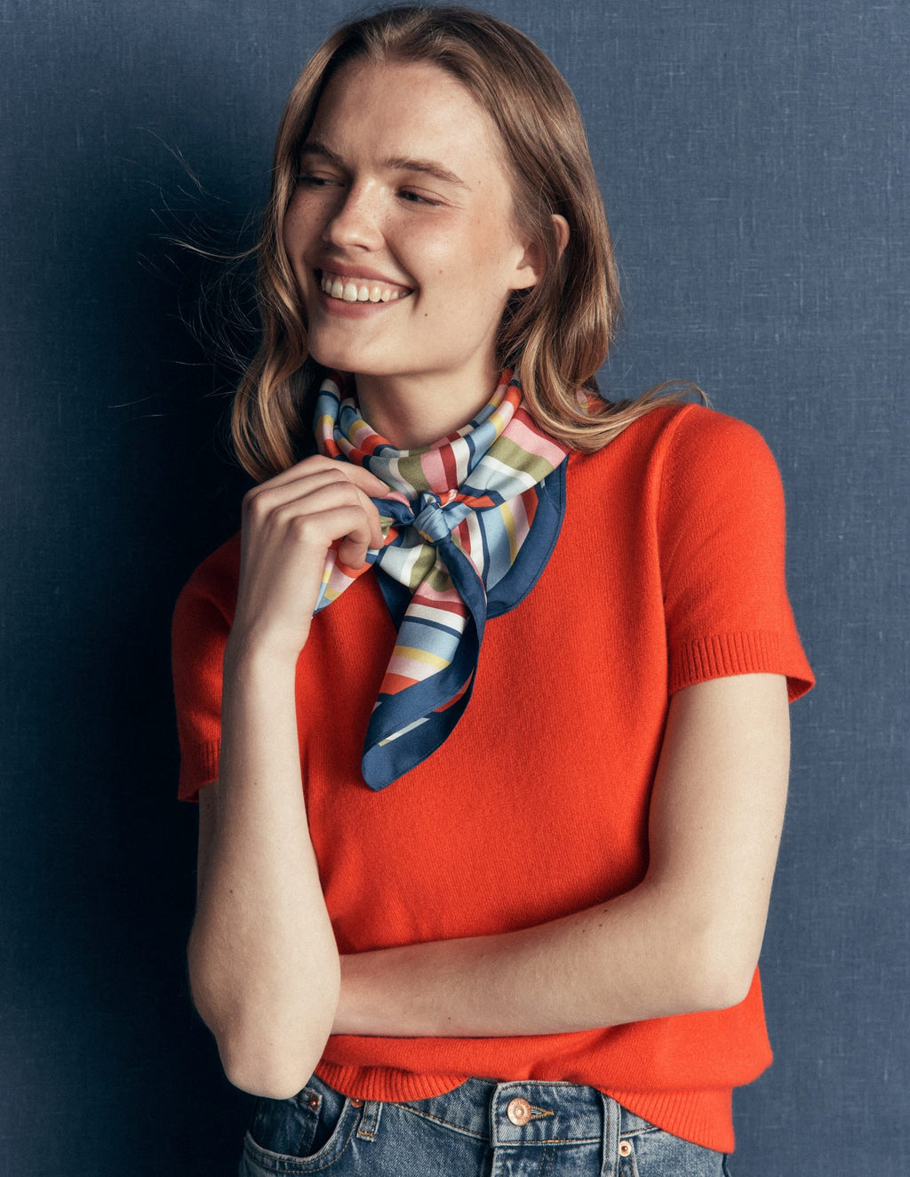 Elsie Cashmere Crew T-Shirt-Orange Lily