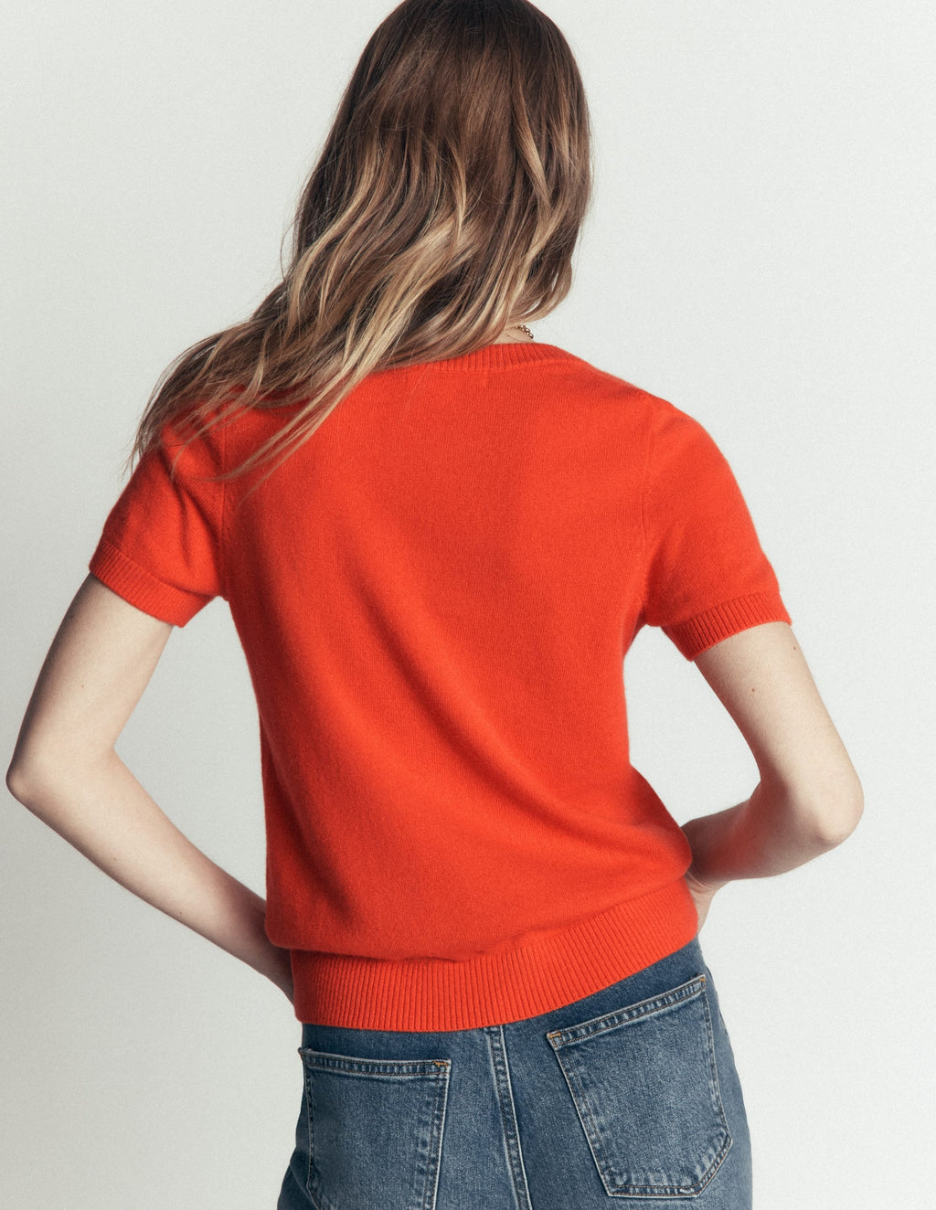 Elsie Cashmere Crew T-Shirt-Orange Lily