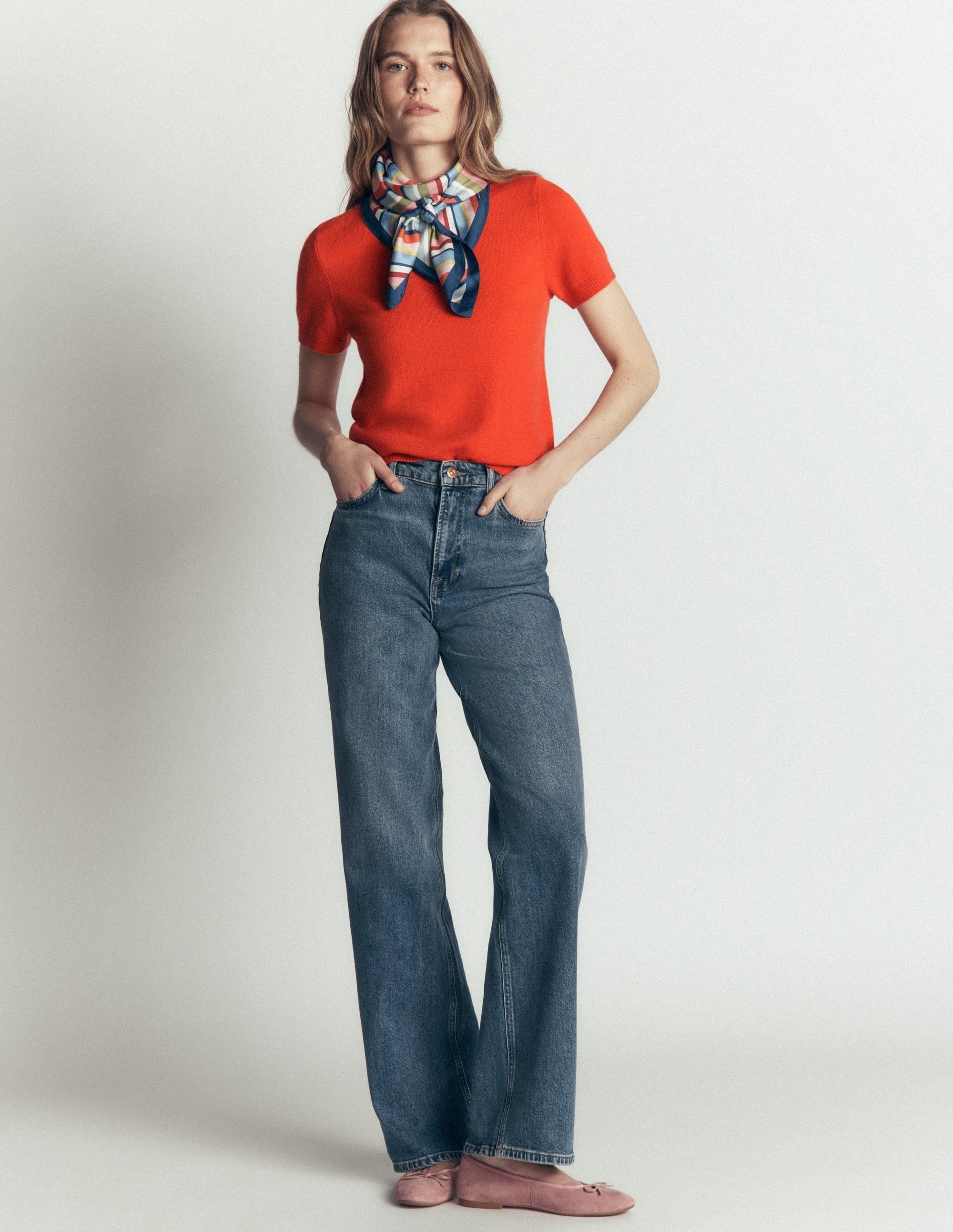 Elsie Cashmere Crew T-Shirt-Orange Lily