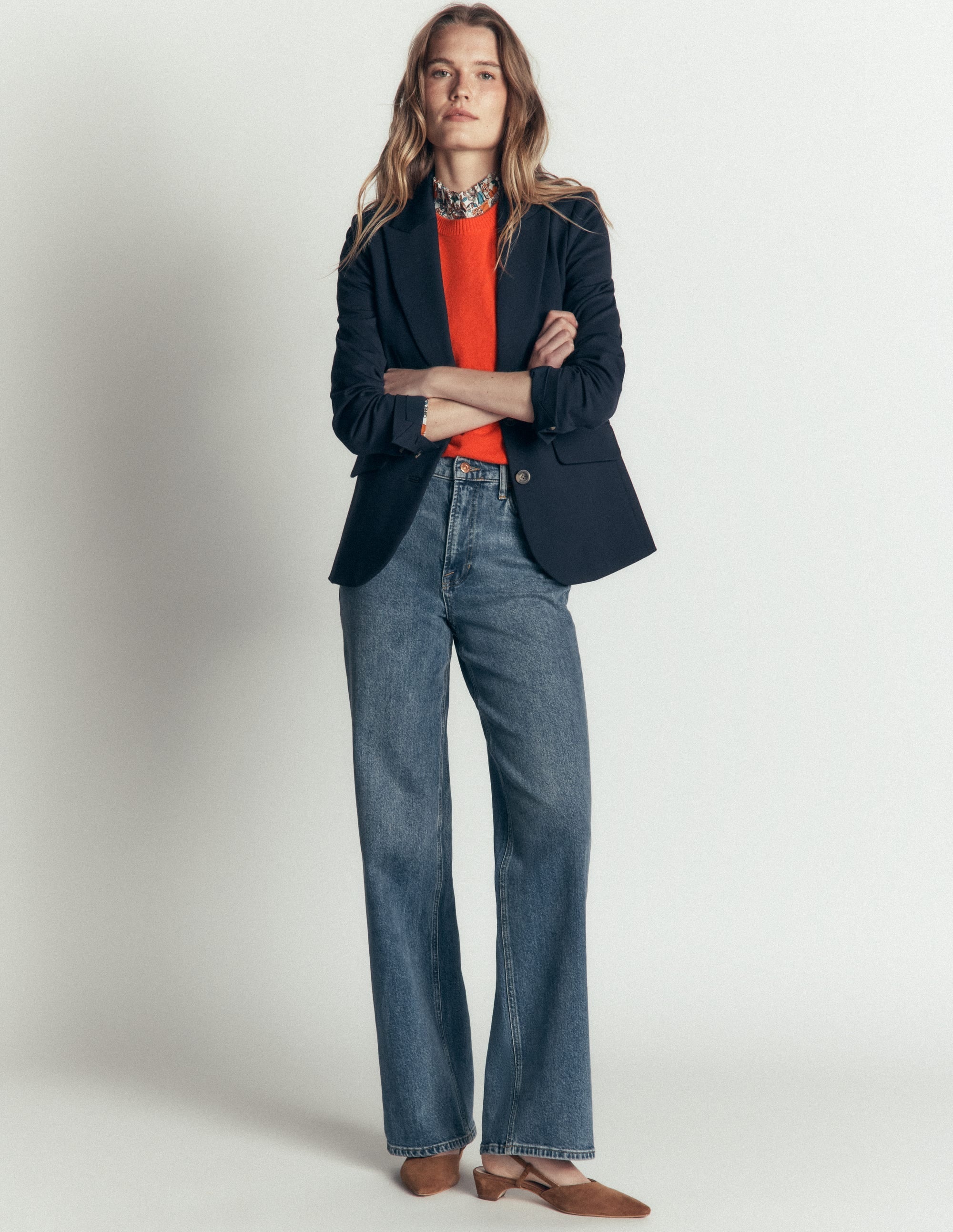 Elsie Cashmere Crew T-Shirt-Orange Lily