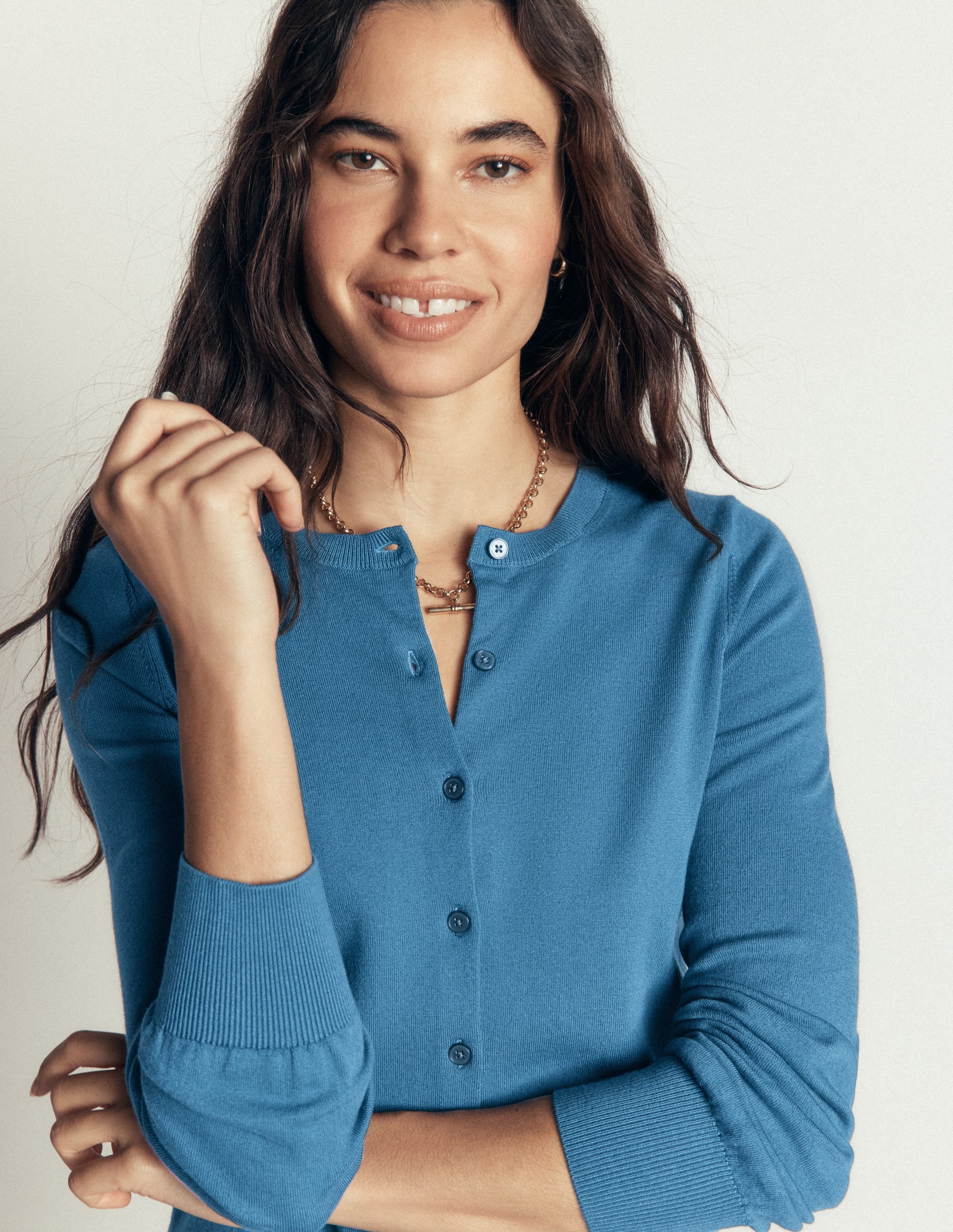 Camilla Cotton Crew Cardigan-Bright Blue