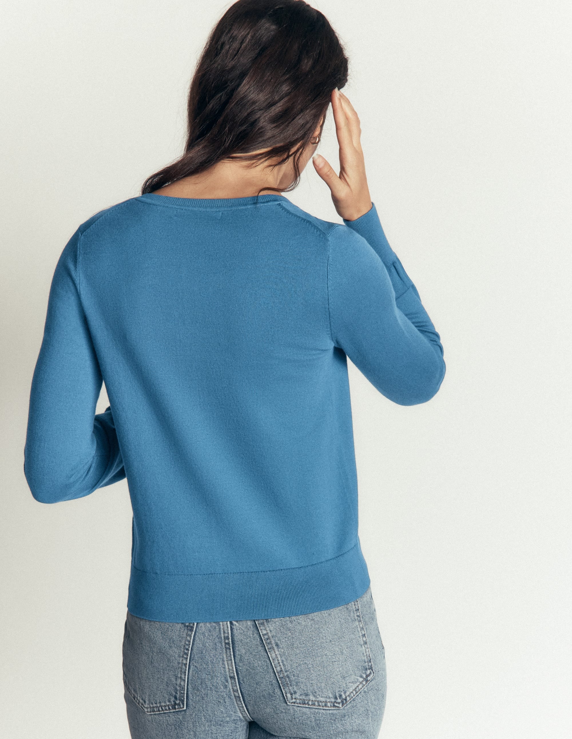 Camilla Cotton Crew Cardigan-Bright Blue
