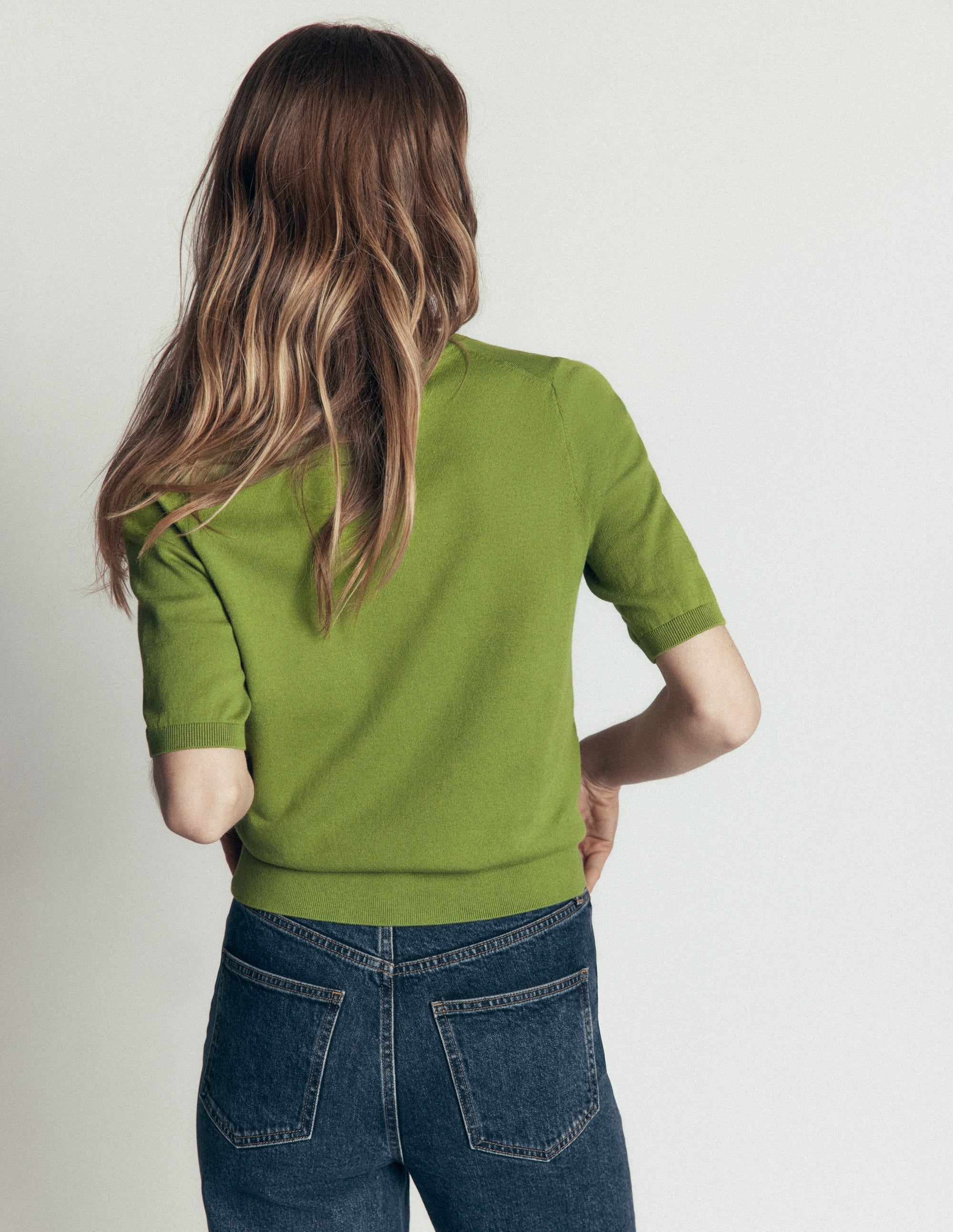 Camilla Cotton V-neck T-shirt-Laurel Green
