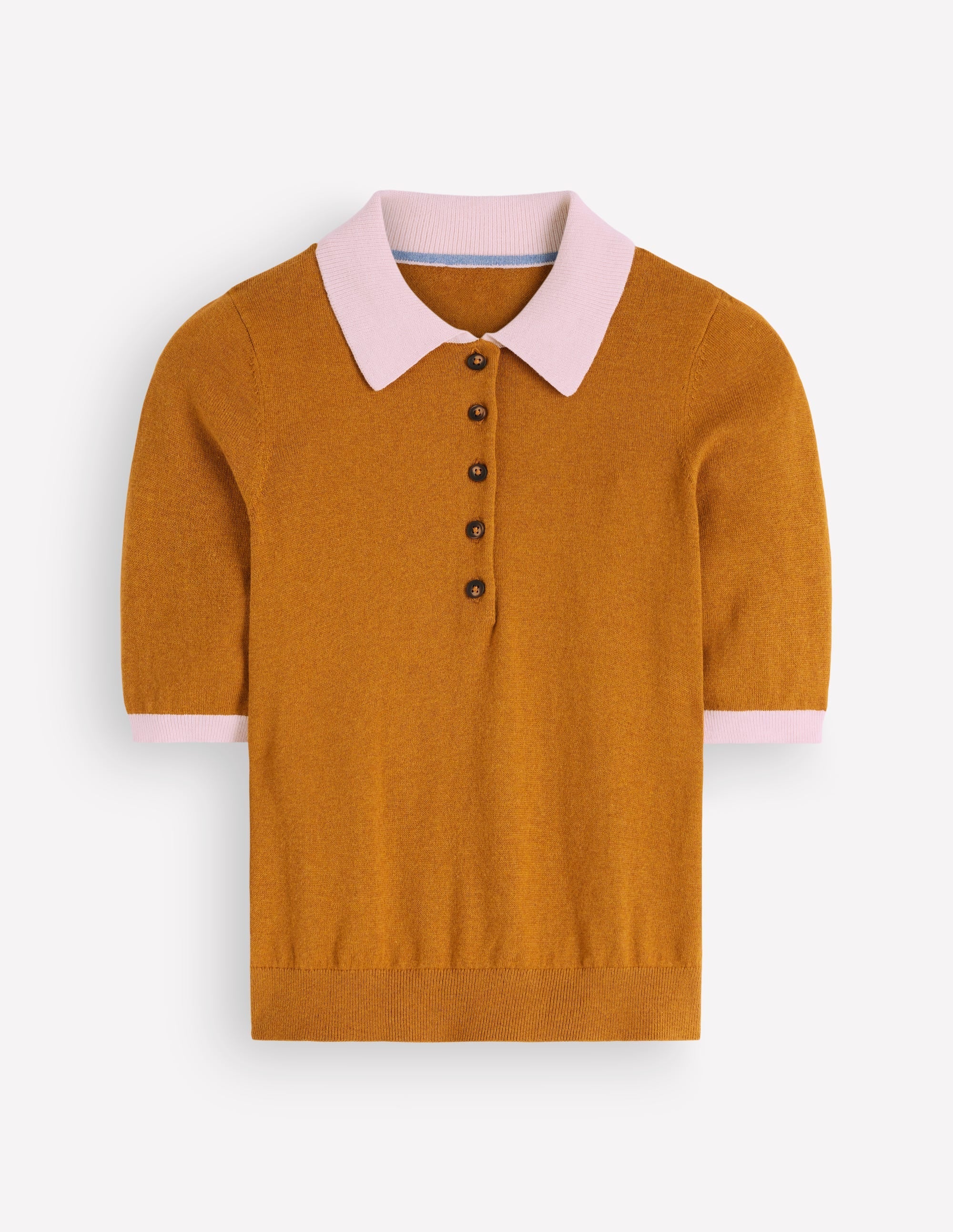 Collared Knitted T-shirt-Toffee Brown