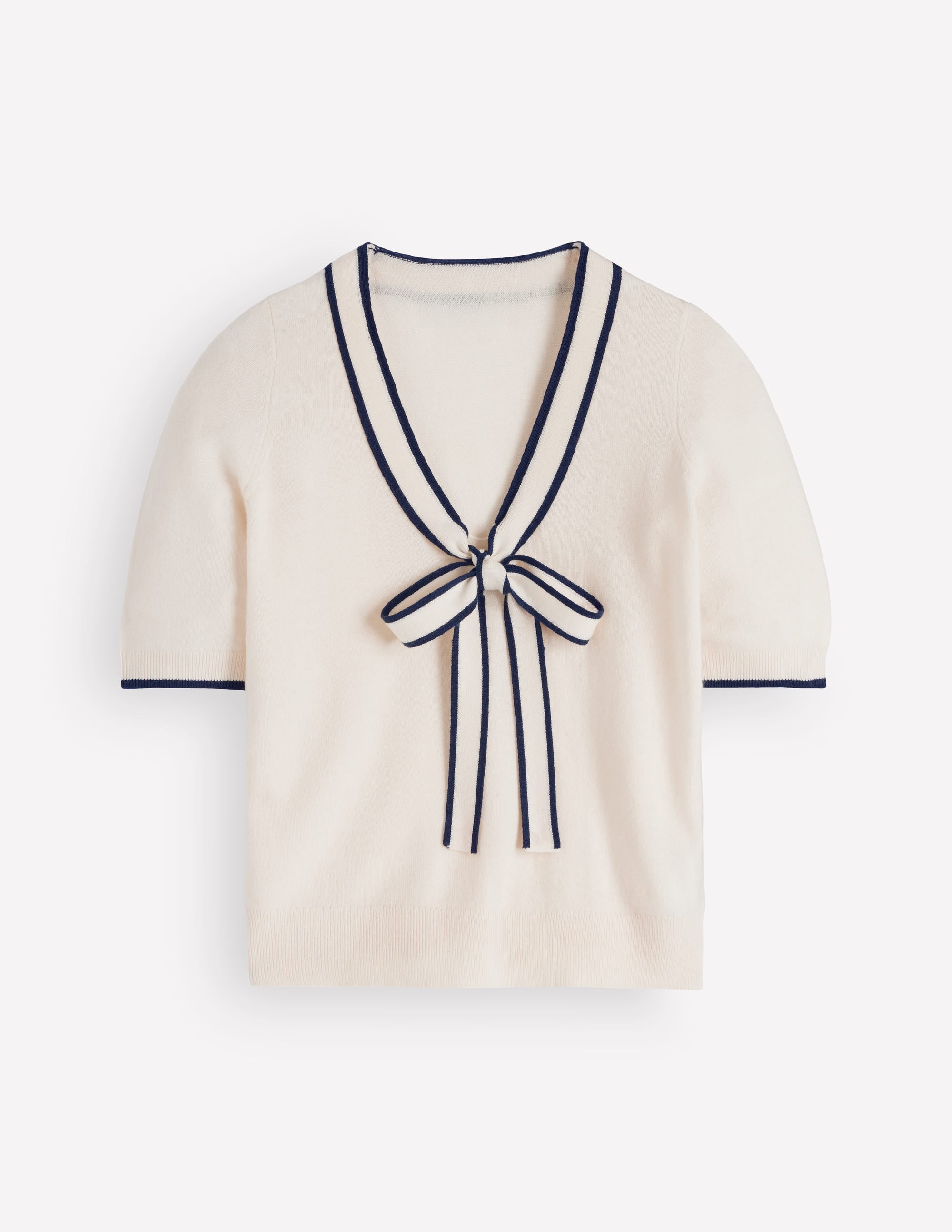 Bow Neck Knitted T-shirt-Ivory