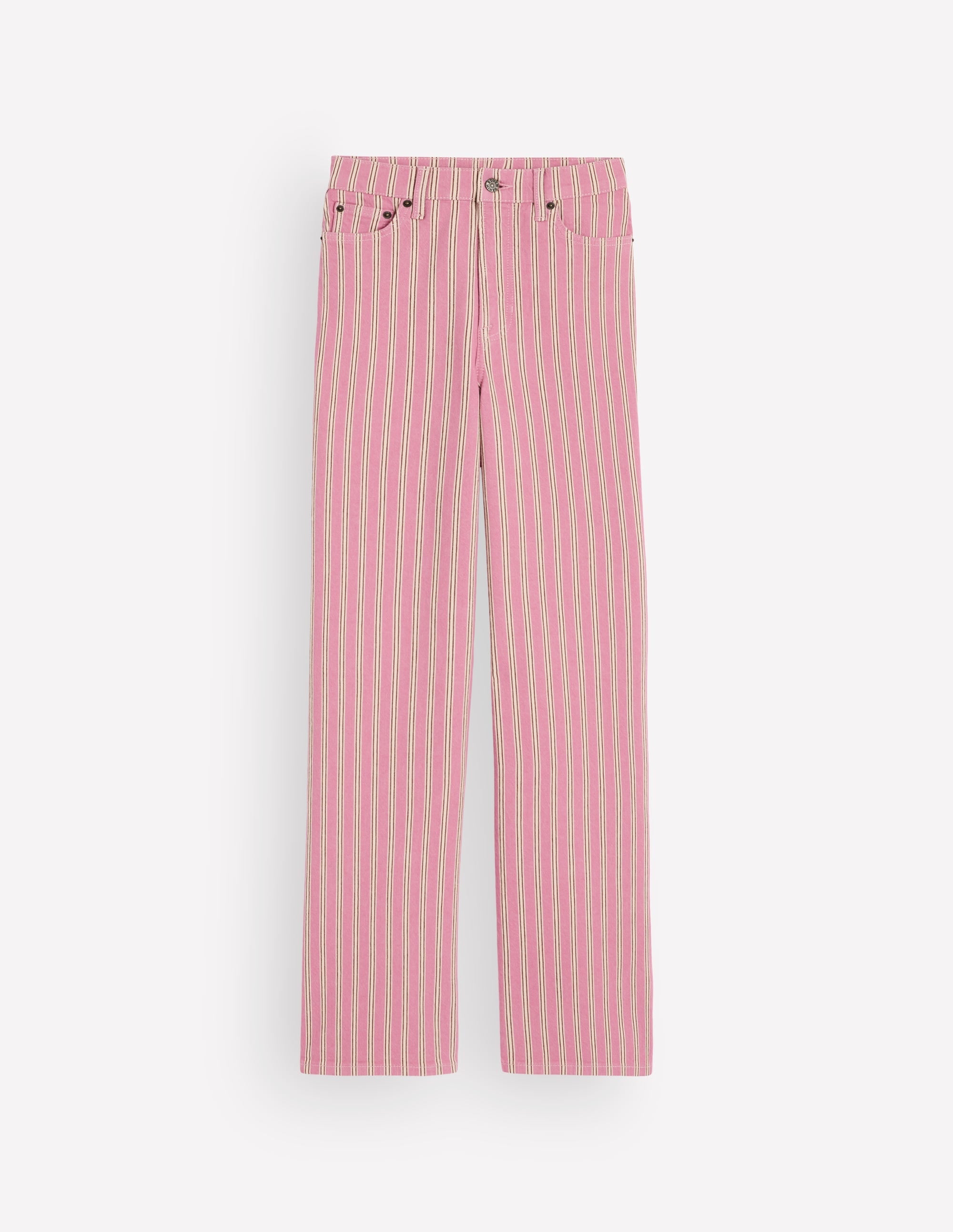 High Rise Column Leg Jeans-Pink, Maroon Tram Stripe