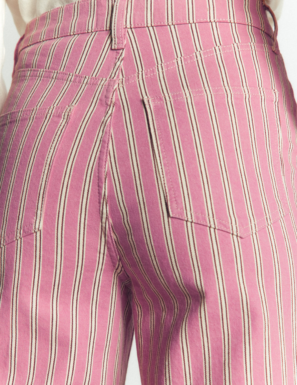 High Rise Column Leg Jeans-Pink, Maroon Tram Stripe