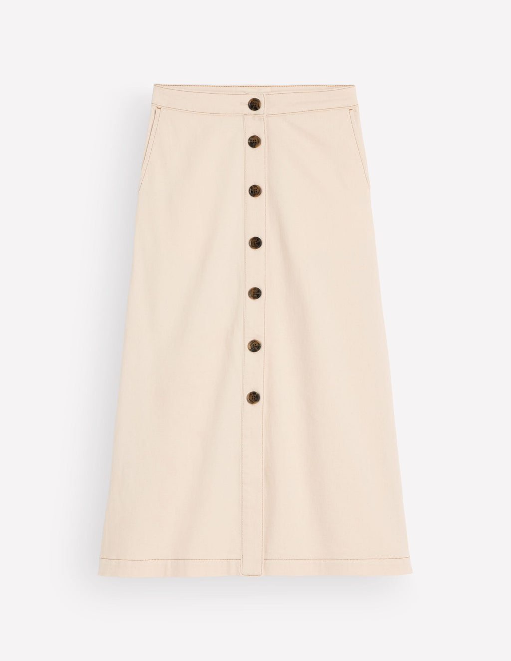 Val Button Denim Midi Skirt-Ecru