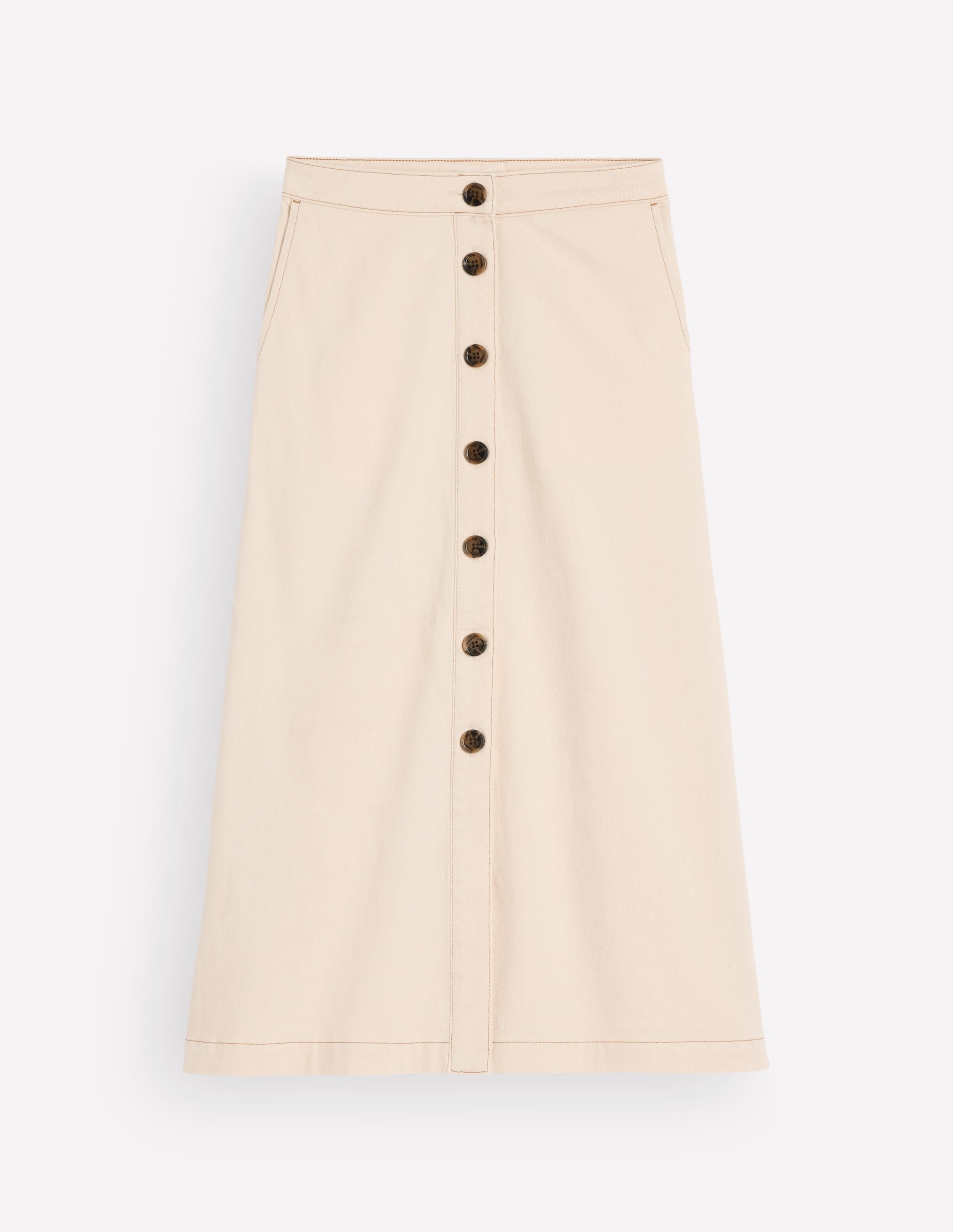 Val Button Denim Midi Skirt-Ecru