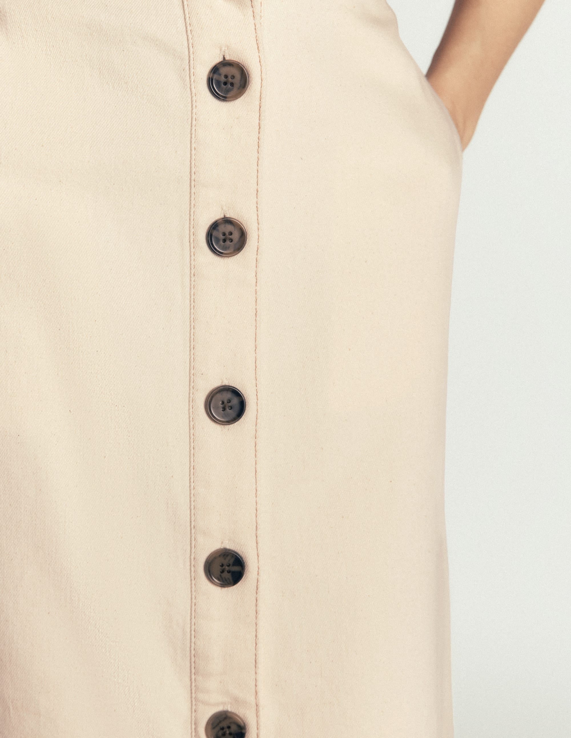 Val Button Denim Midi Skirt-Ecru