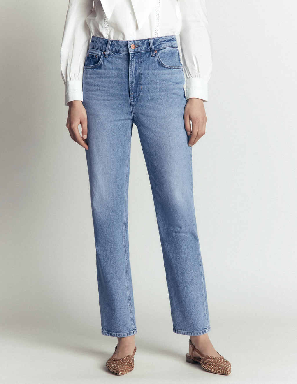 High Rise Straight Jeans-Light Vintage