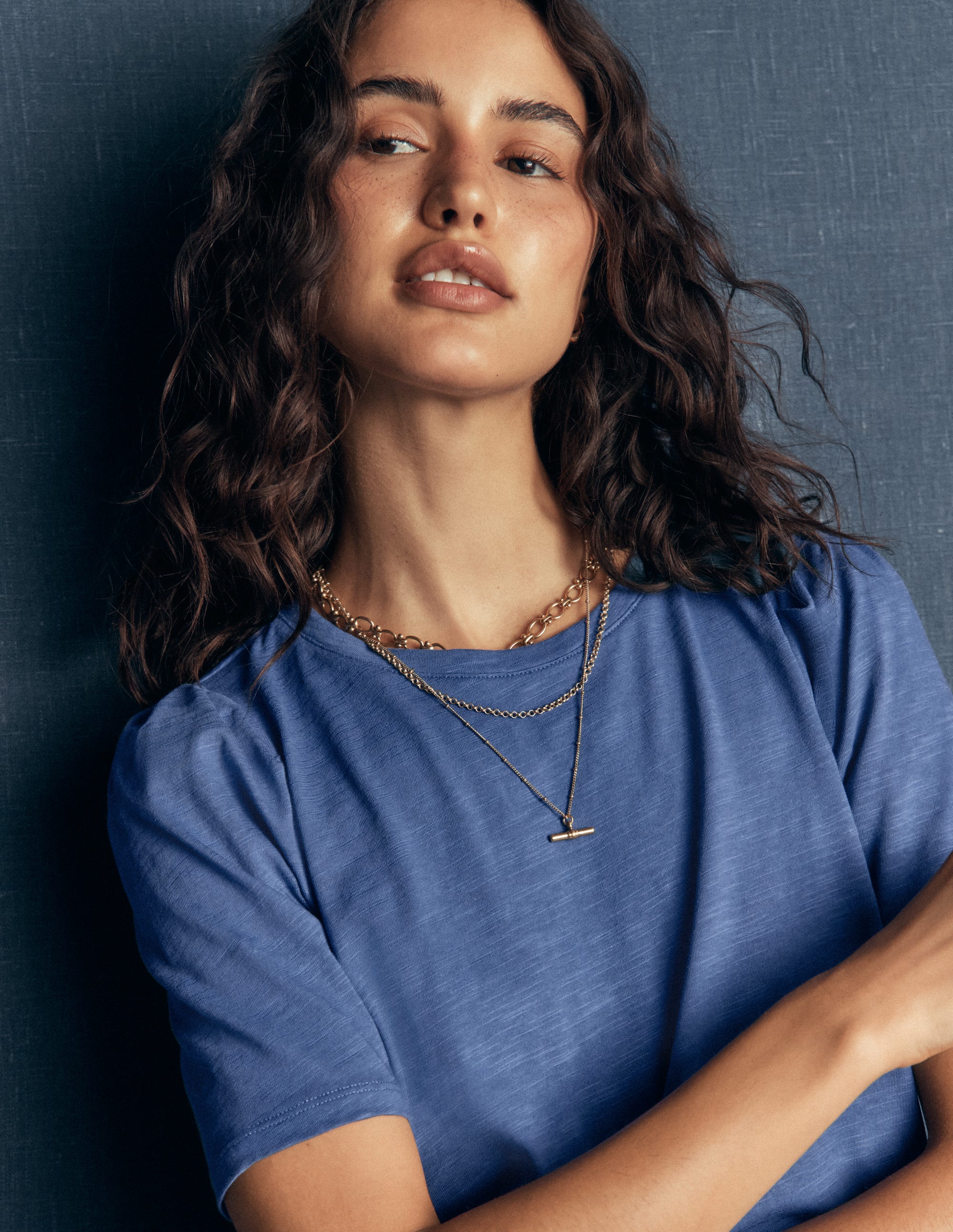 Sophie Puff Sleeve T-shirt-Denim Blue