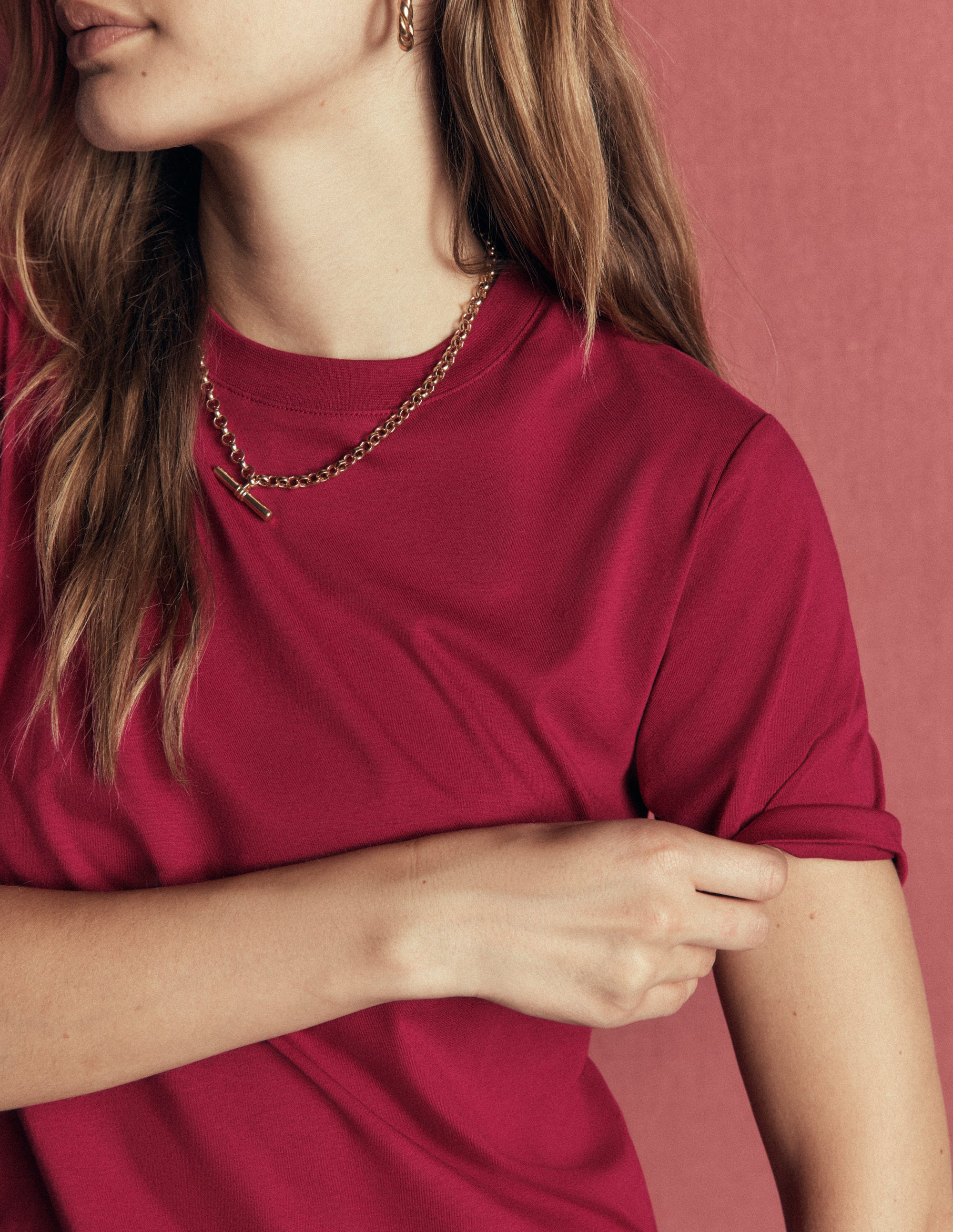 Relaxed Cotton T-shirt-Ruby Red