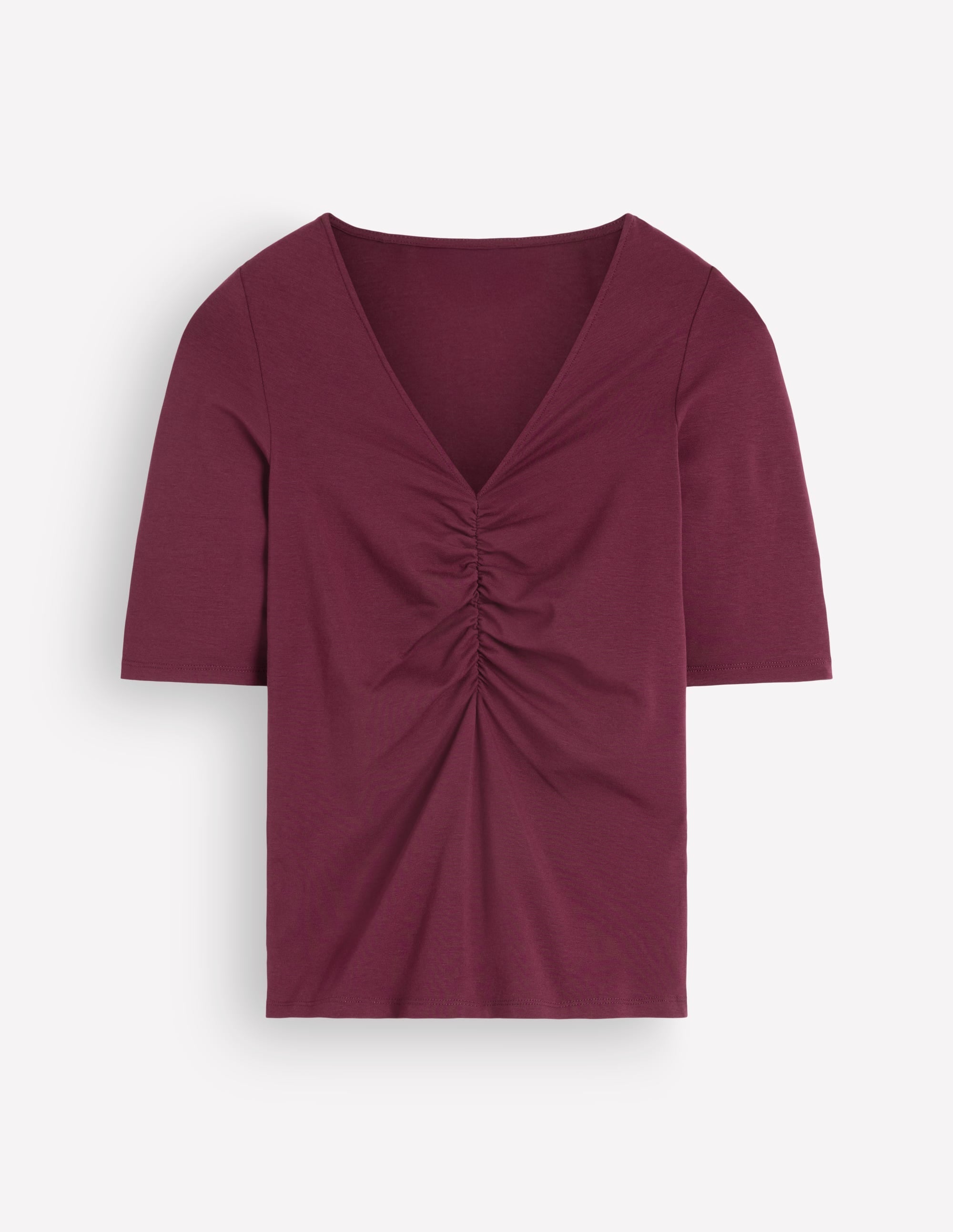 Tia Ruched V-neck Top-Deep Wisteria