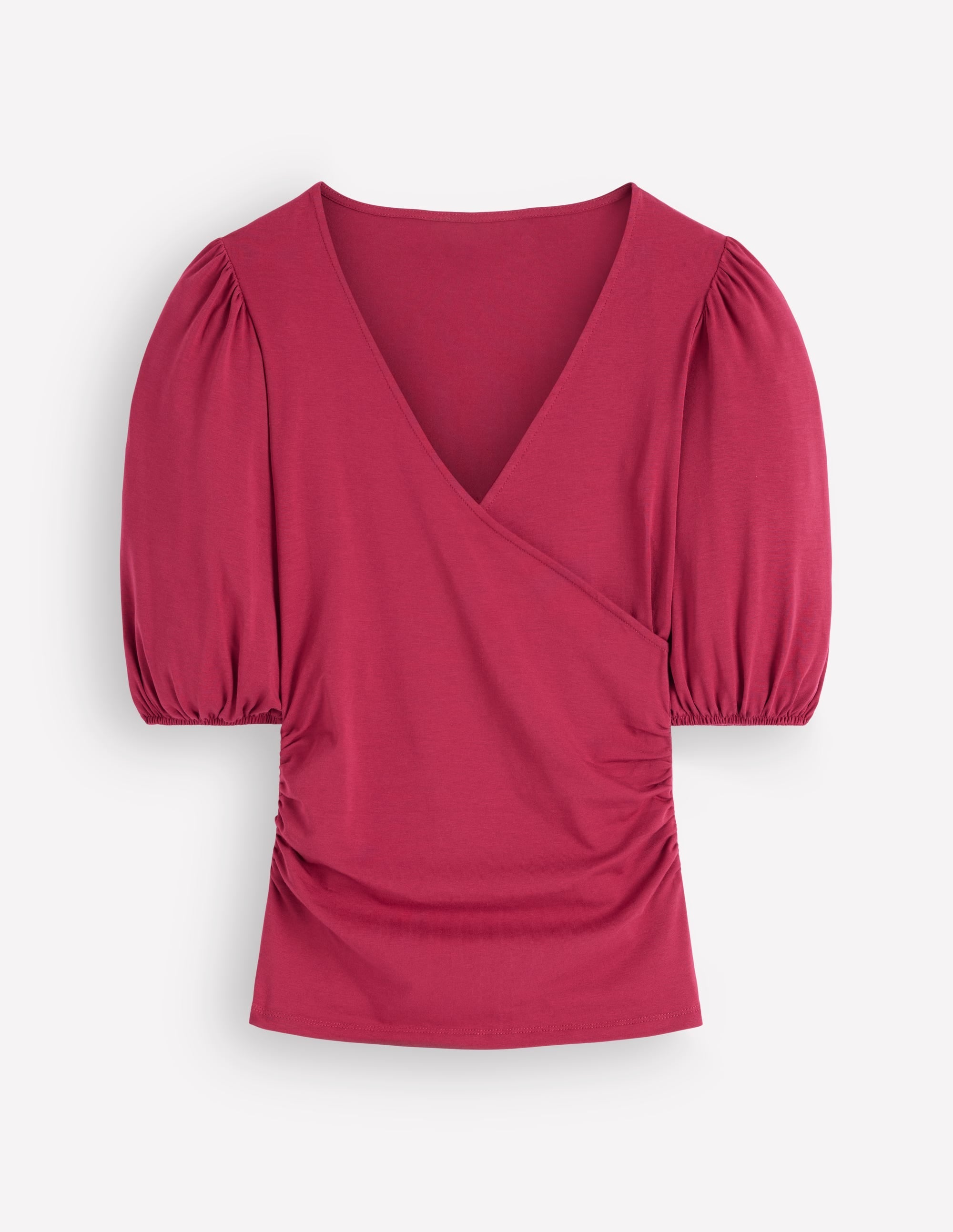 Tia Ruched Wrap Top-Ruby Red