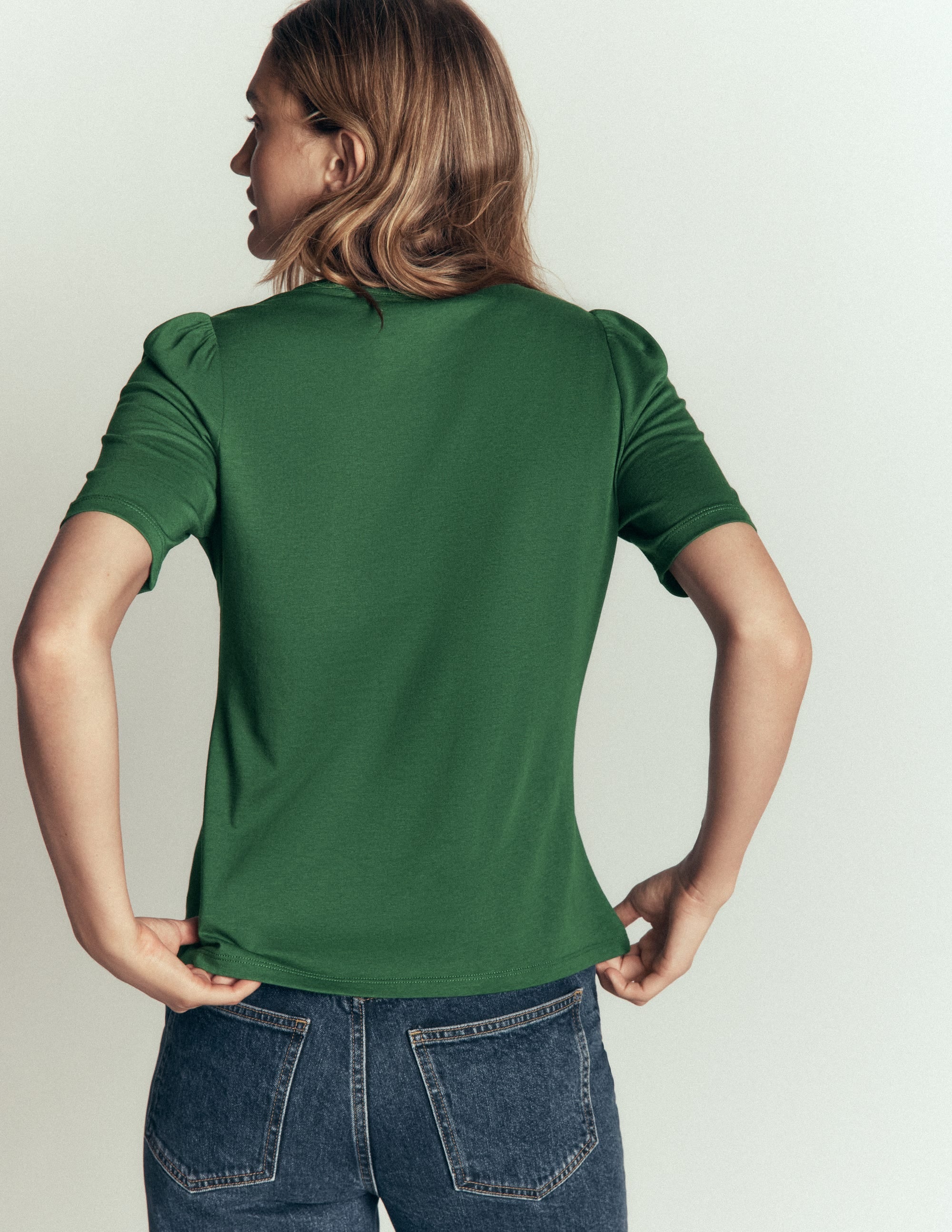 Short Puff Sleeve Top-Hunter Green