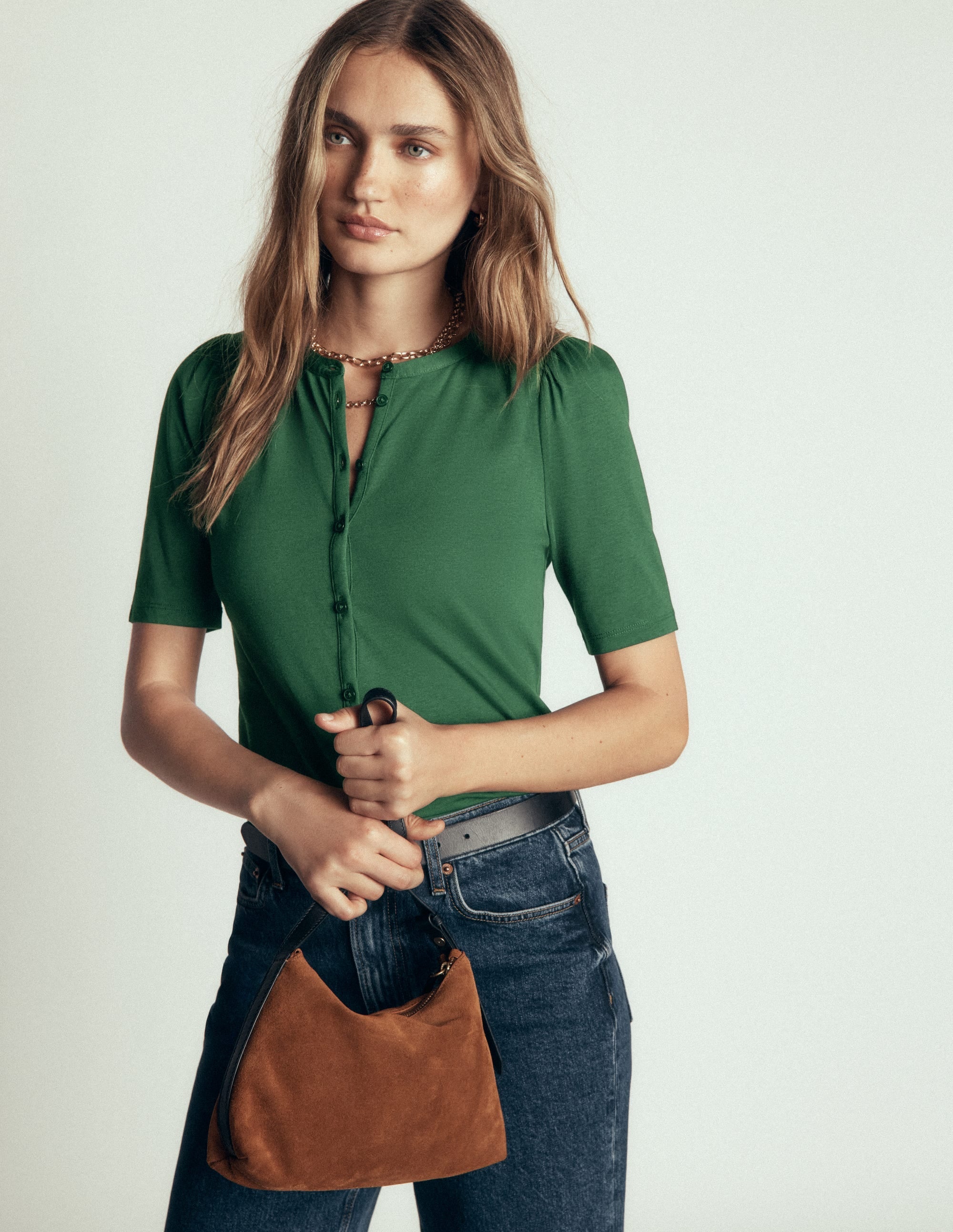 Short Puff Sleeve Top-Hunter Green