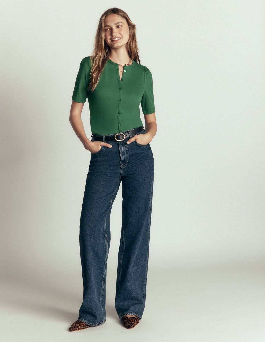 Short Puff Sleeve Top-Hunter Green