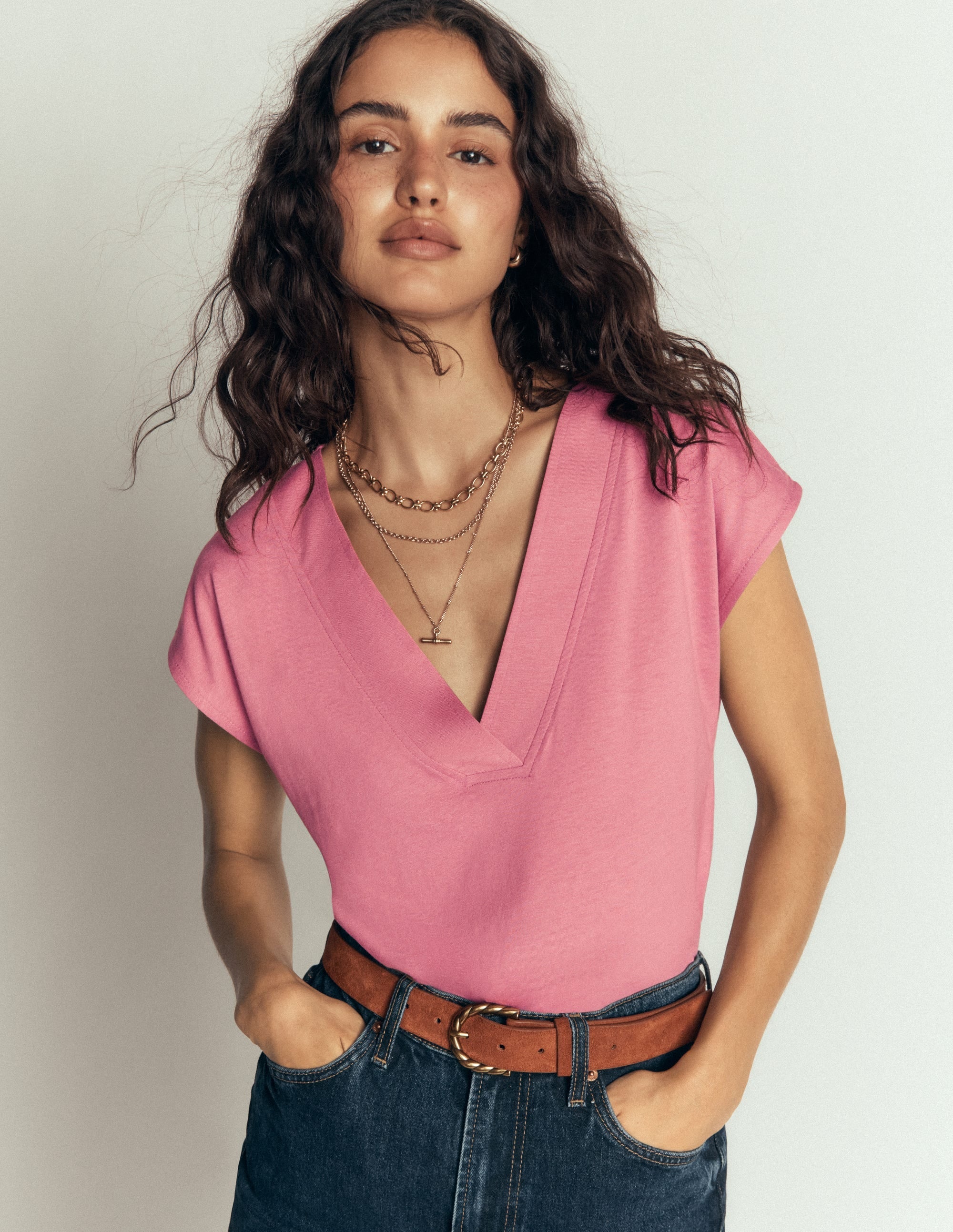 Imi Supersoft V-neck T-shirt-Pink Heather