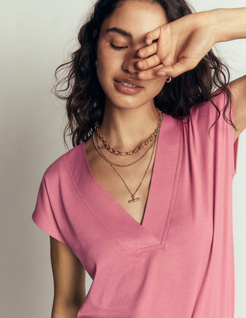 Imi Supersoft V-neck T-shirt-Pink Heather