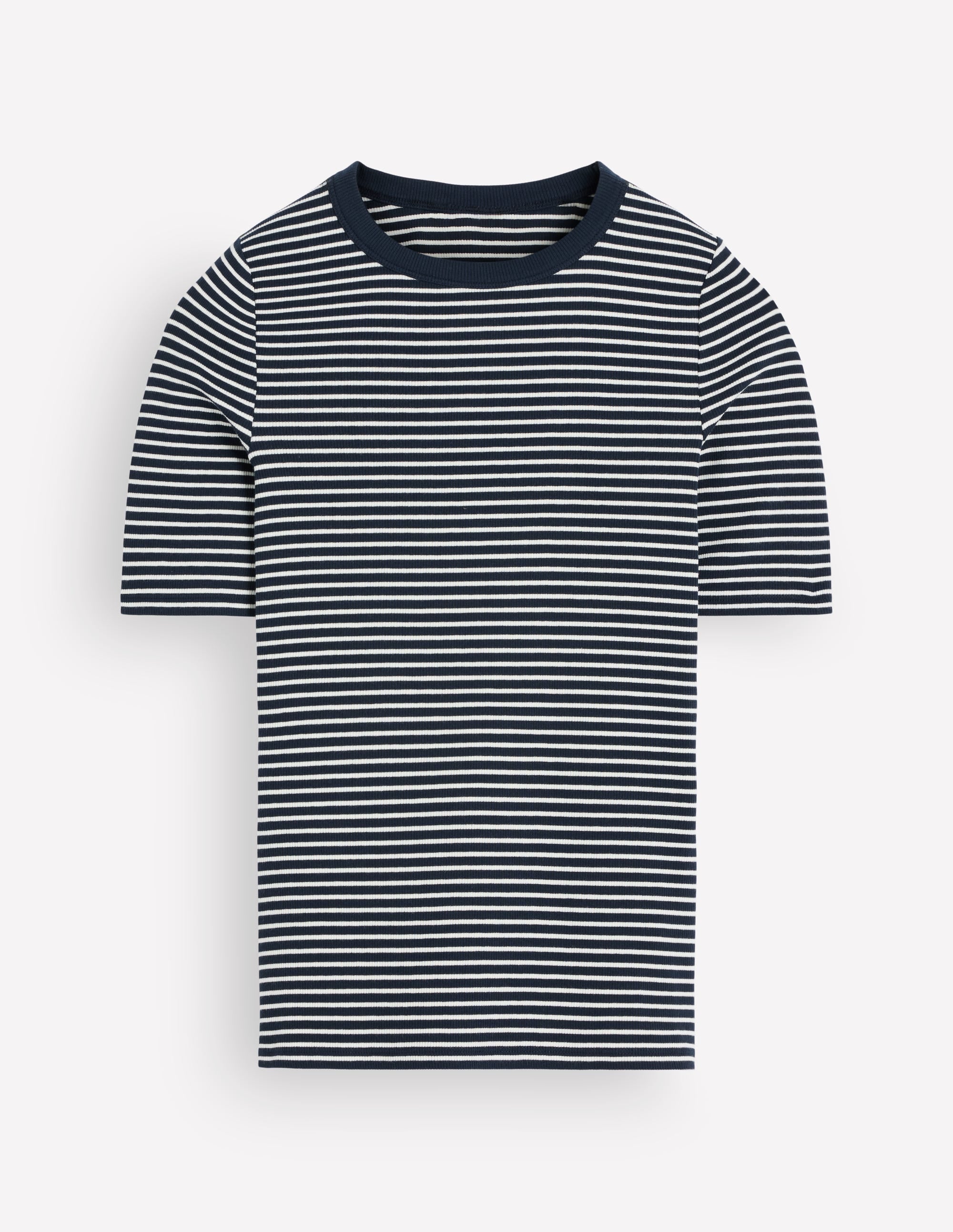 Ribbed Cotton T-Shirt-Navy & Ivory Stripe