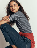Ribbed Cotton T-Shirt-Navy & Ivory Stripe