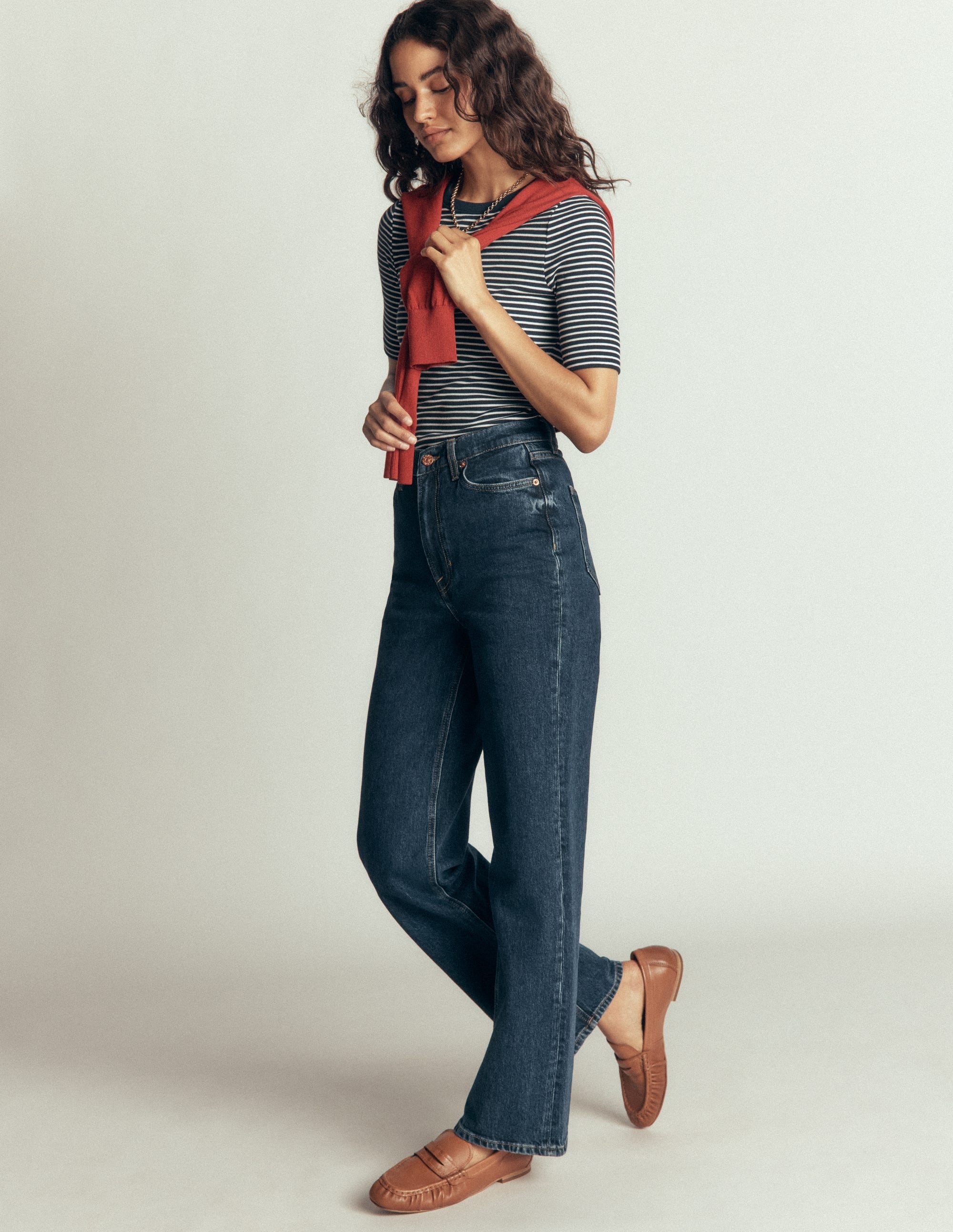 Ribbed Cotton T-Shirt-Navy & Ivory Stripe
