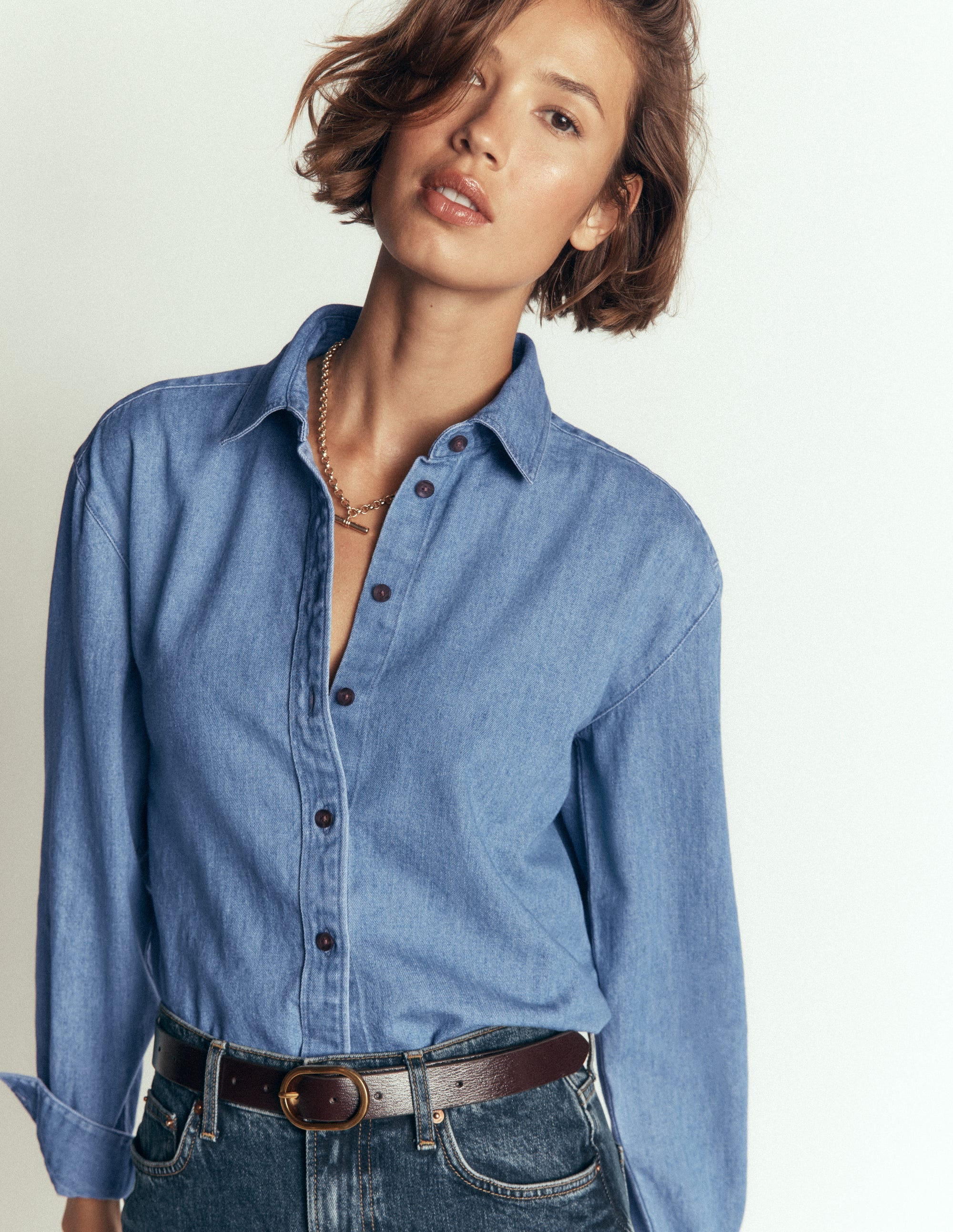 Sienna Crop Relax Denim Shirt-Light Authentic Denim