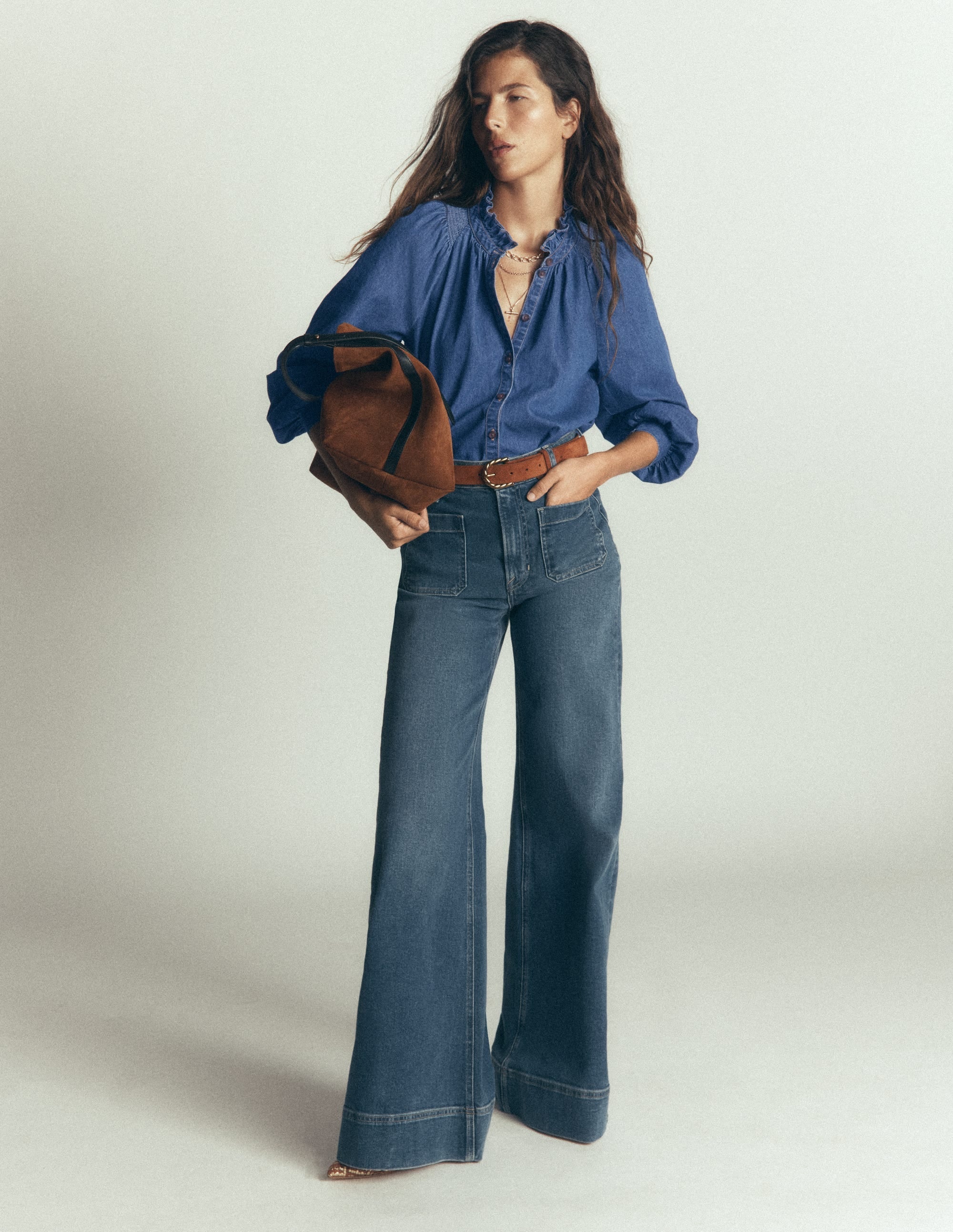 Erica  Denim Frill Top-Mid Vintage