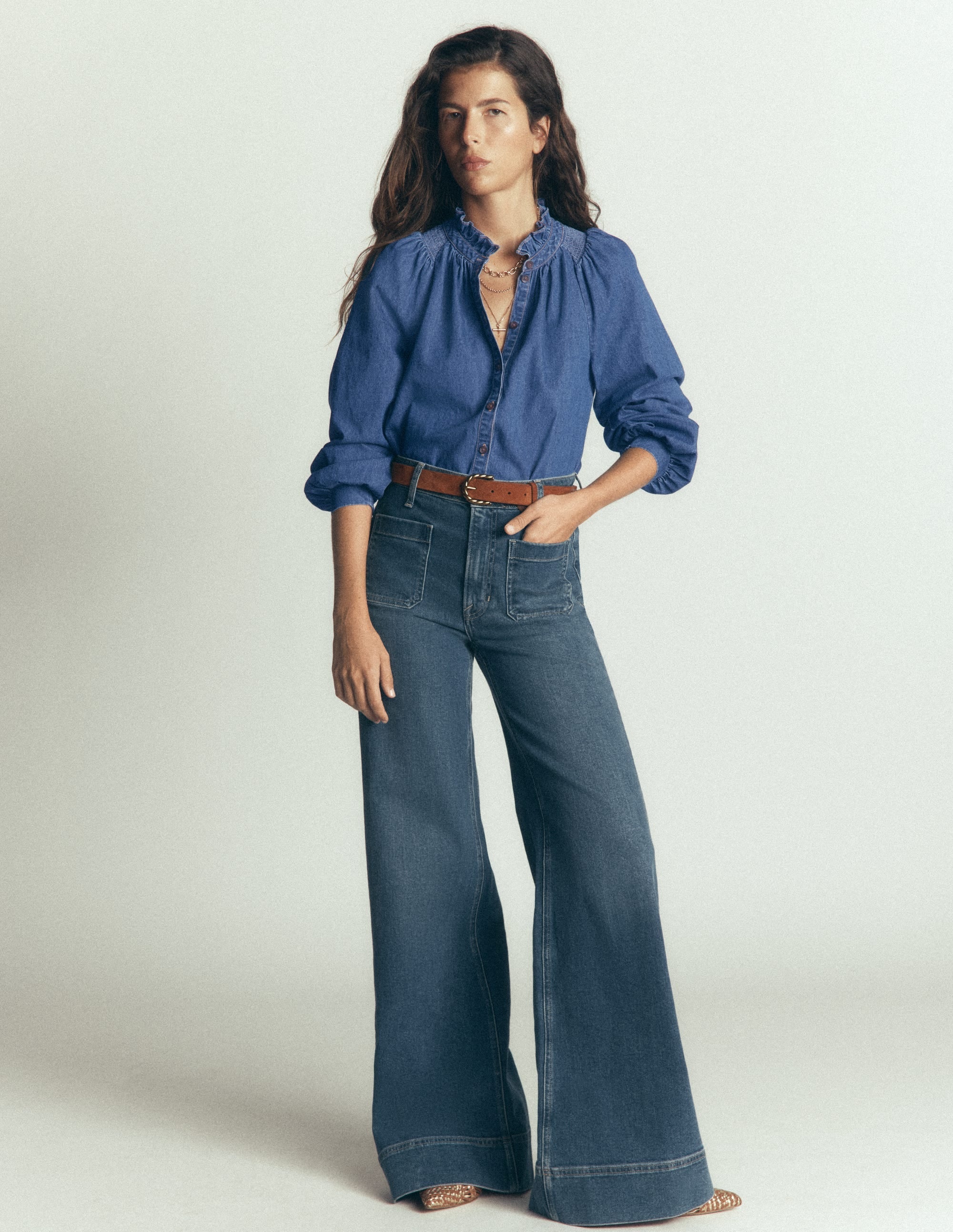 Erica  Denim Frill Top-Mid Vintage